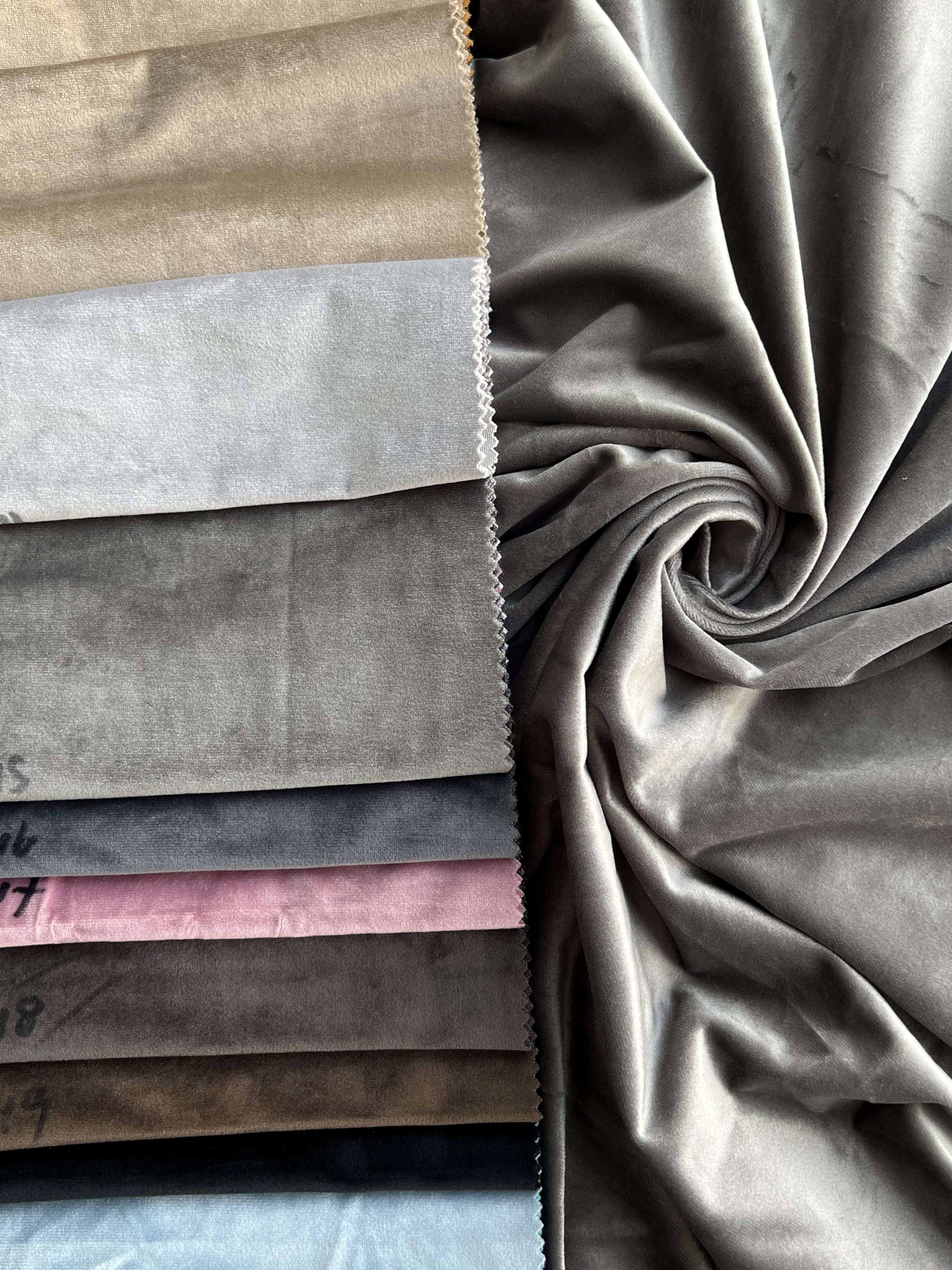 Velvet plain curtains, dark gray color