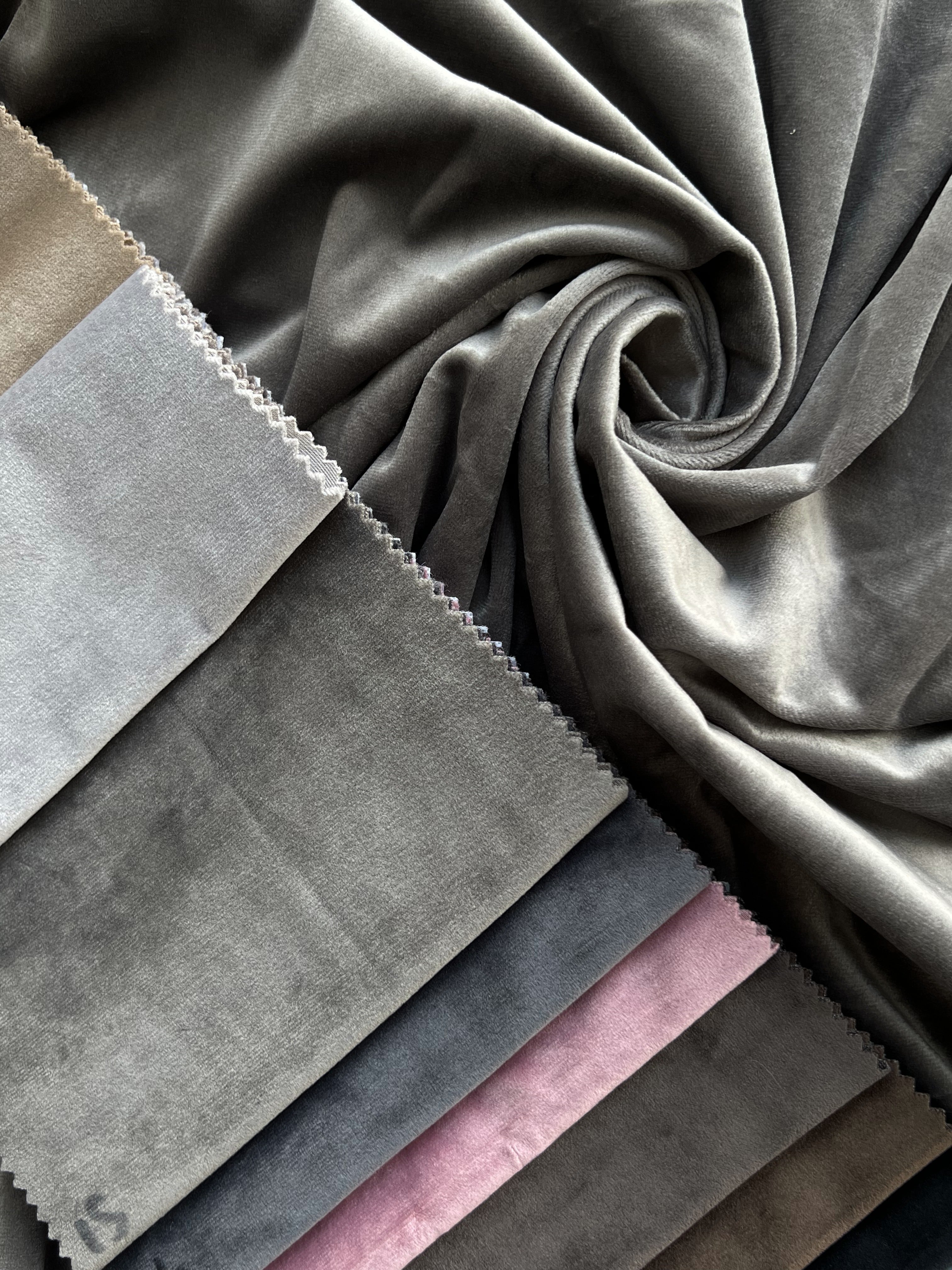 Velvet plain curtains, dark gray color