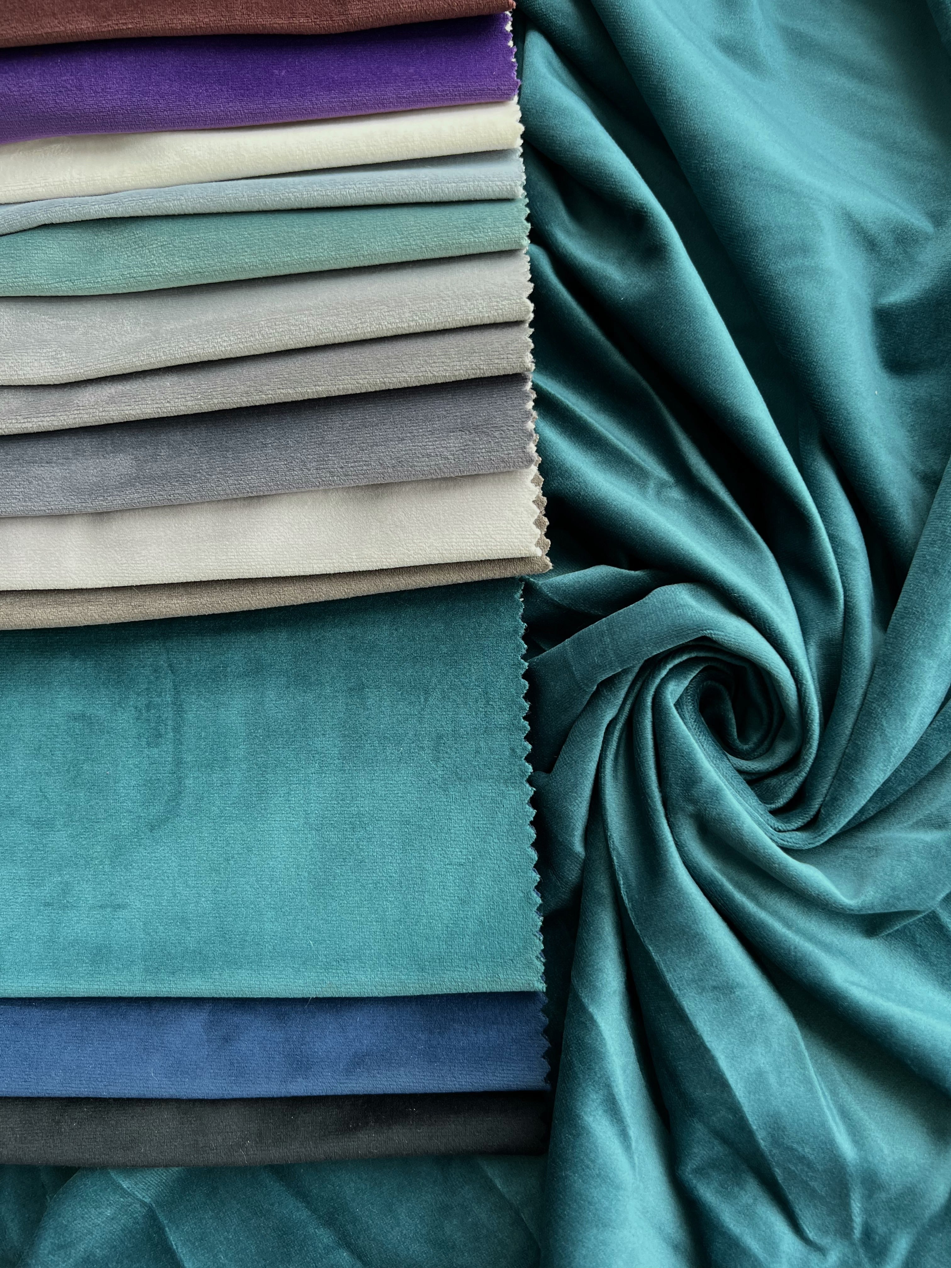 Velvet plain curtains, emerald color