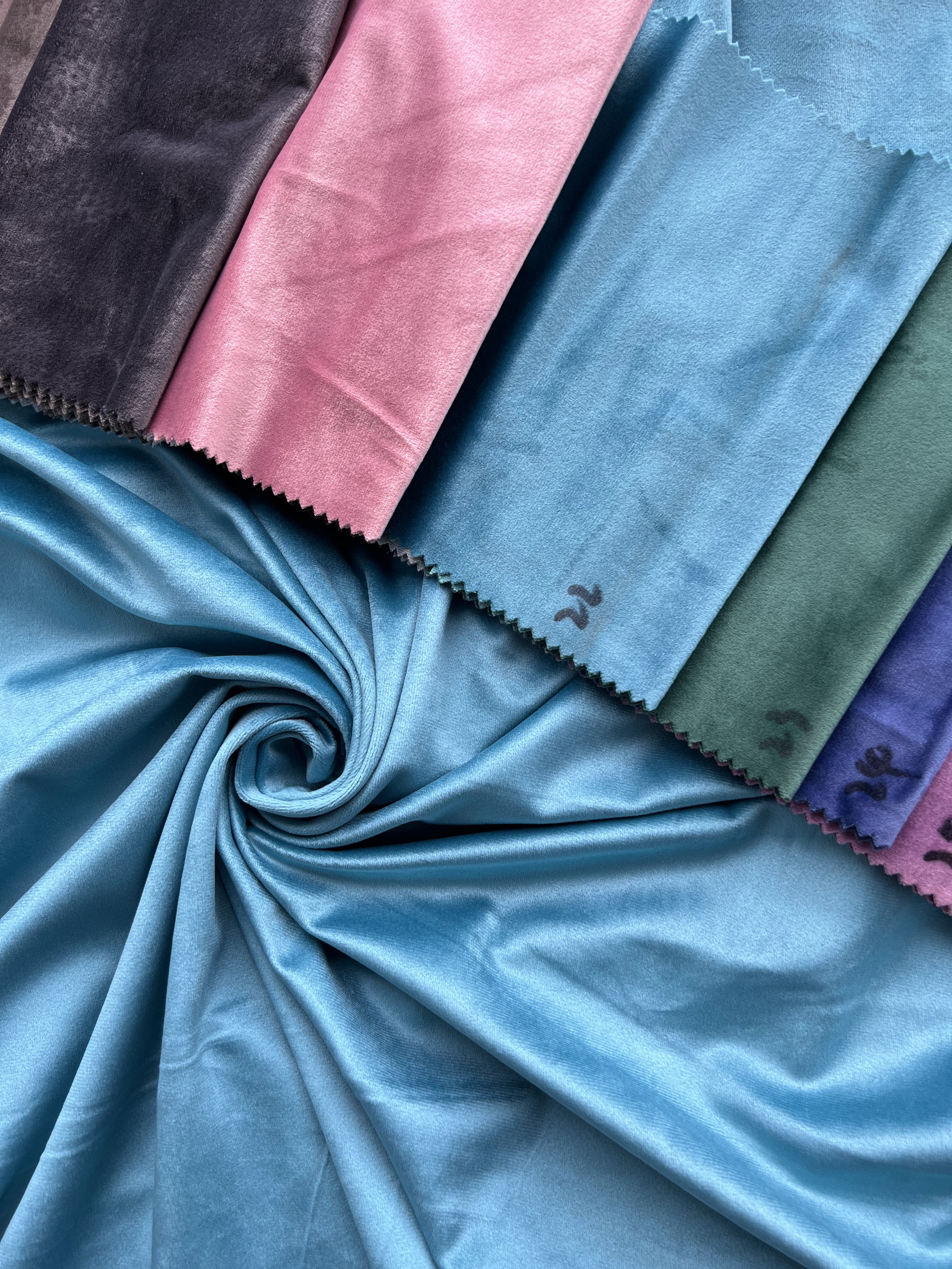 Velvet plain curtains, light blue color