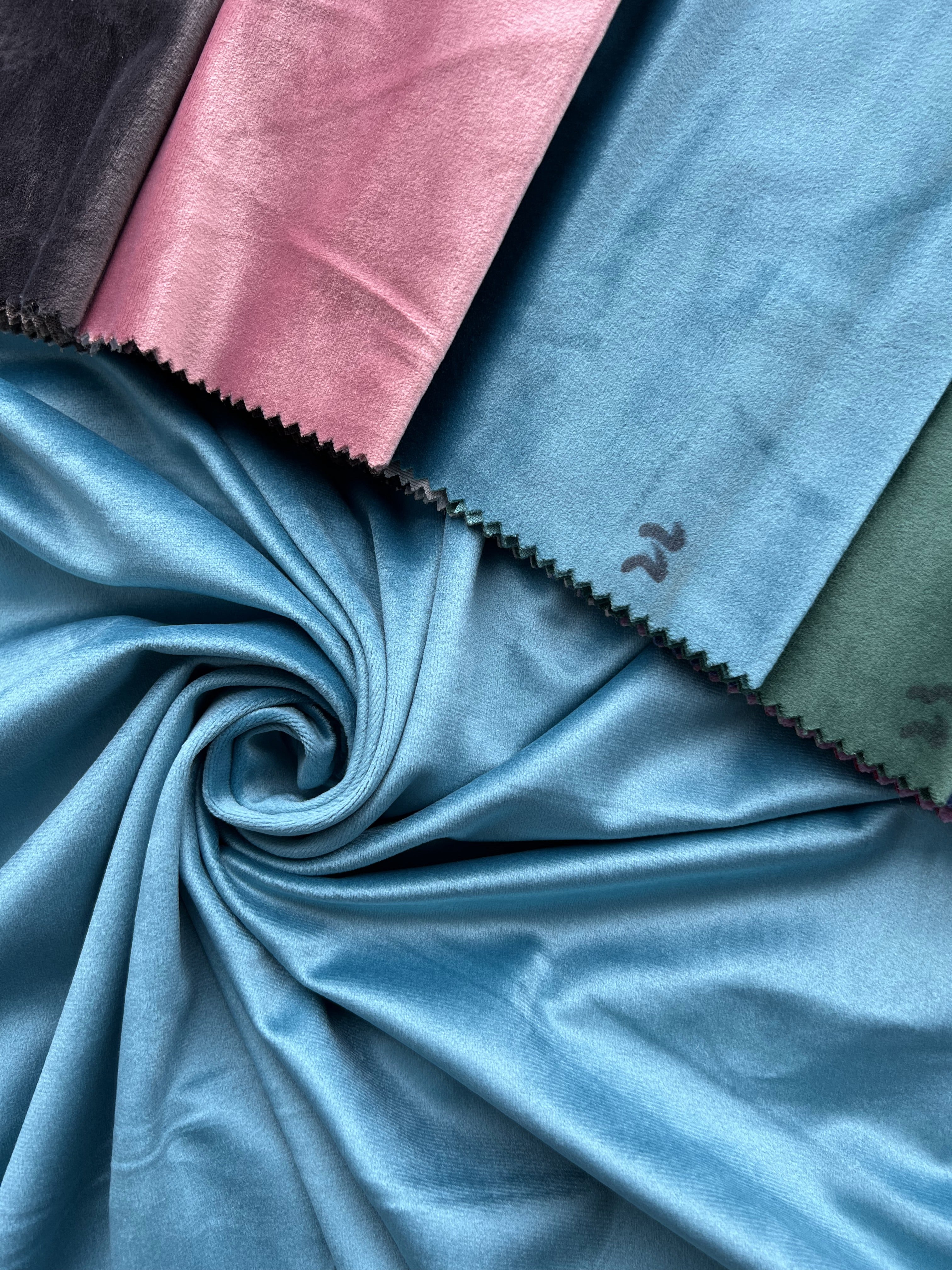 Velvet plain curtains, light blue color