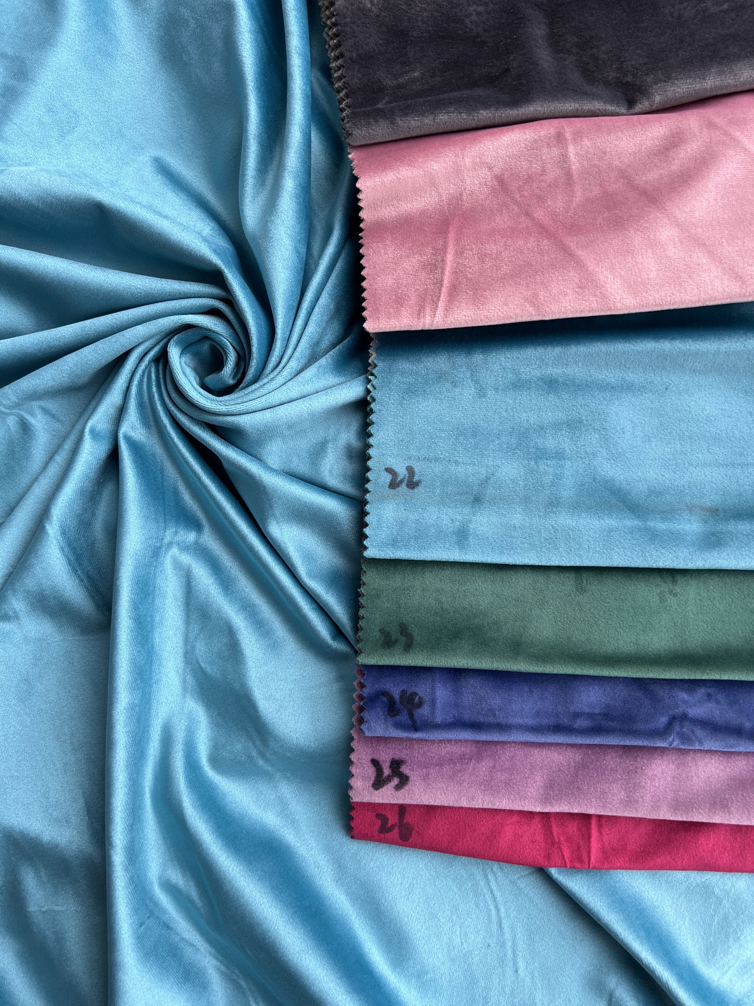 Velvet plain curtains, light blue color