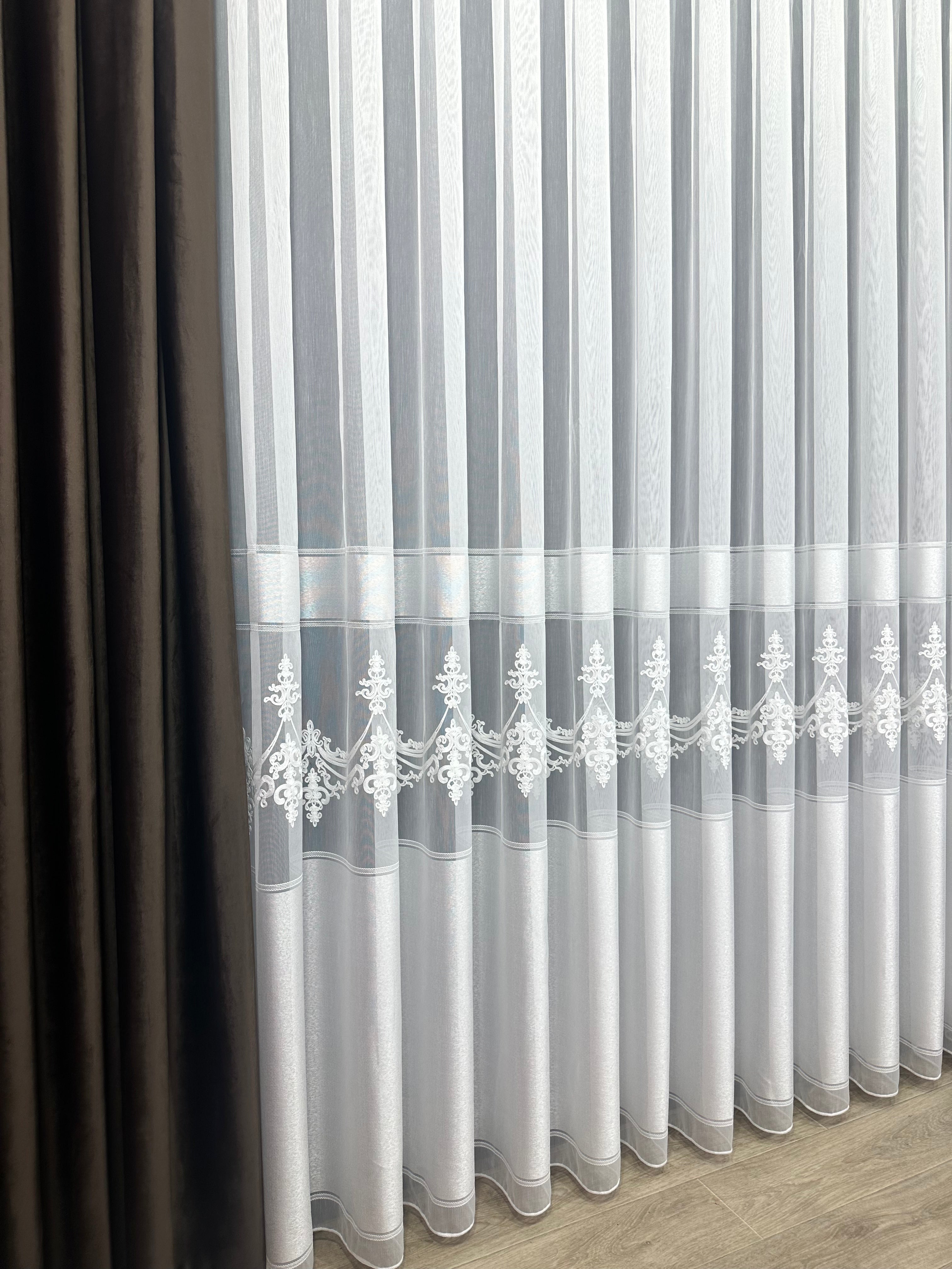 Bamboo-based sheer curtain with beautiful embroidery, milk color