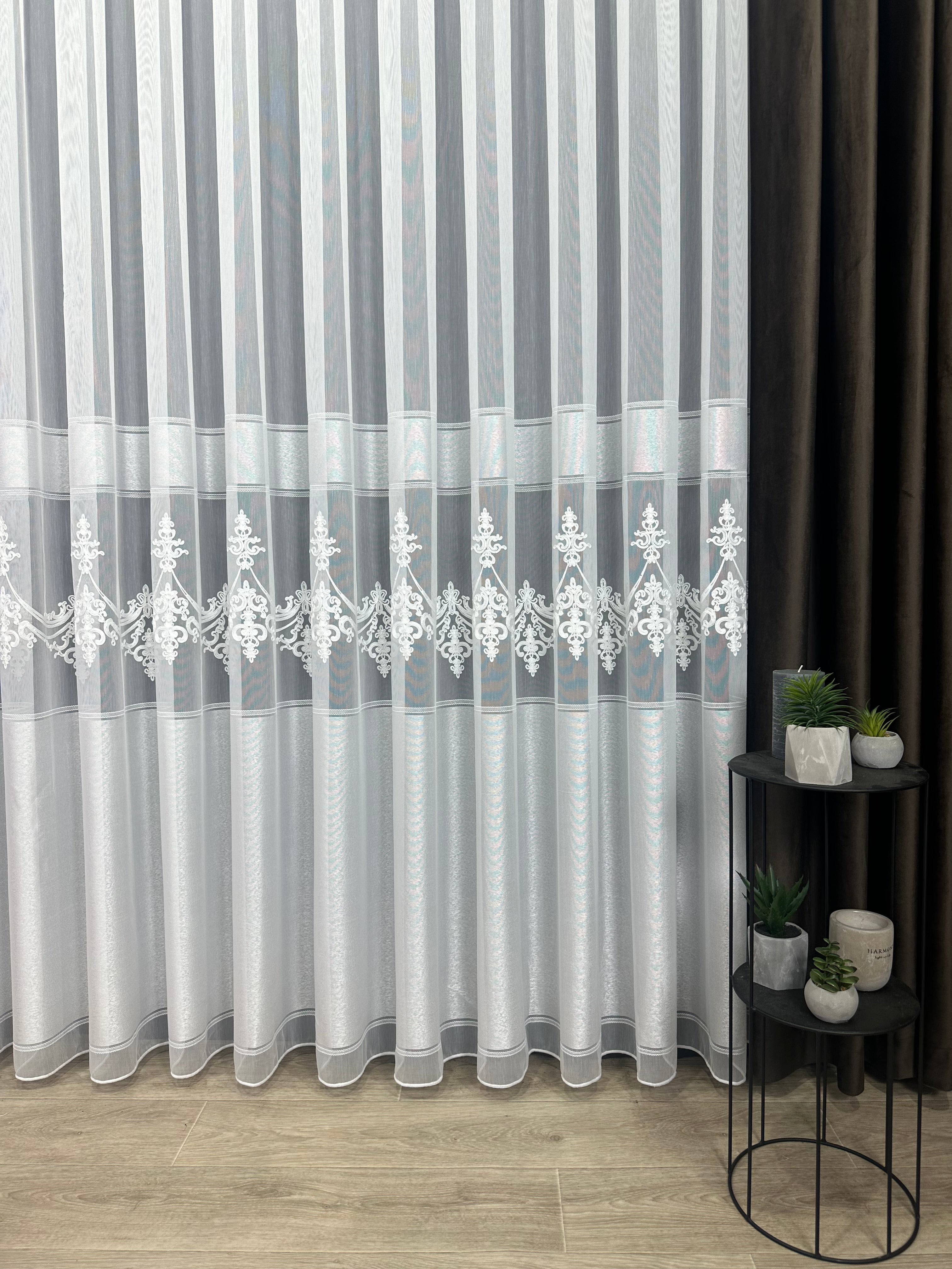 Bamboo-based sheer curtain with beautiful embroidery, milk color