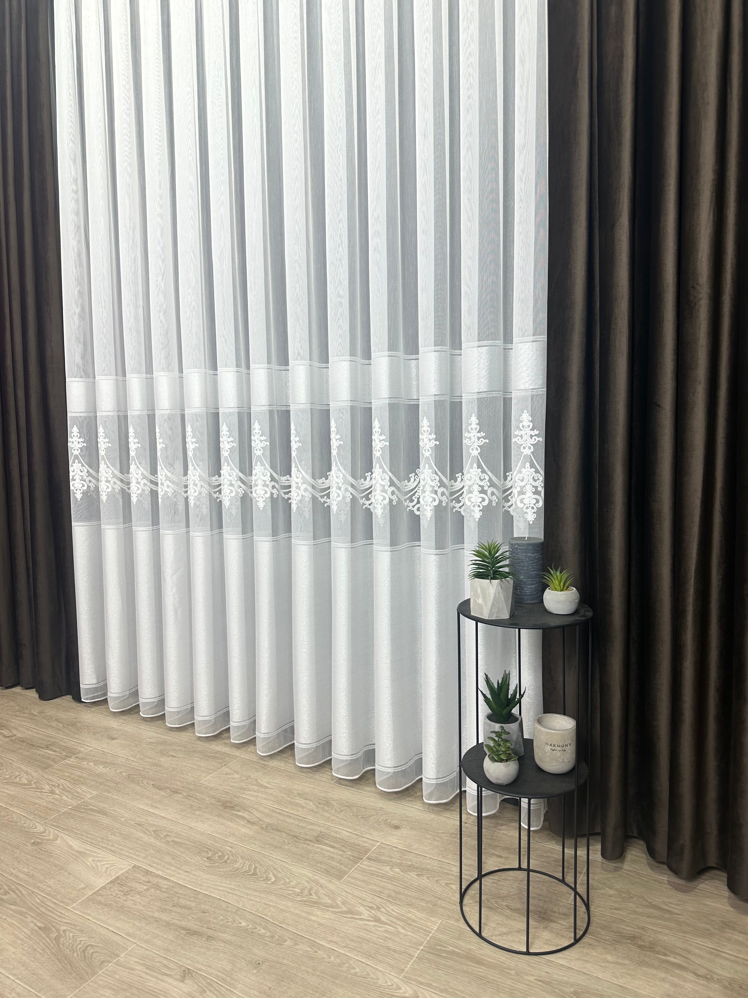 Bamboo-based sheer curtain with beautiful embroidery, milk color