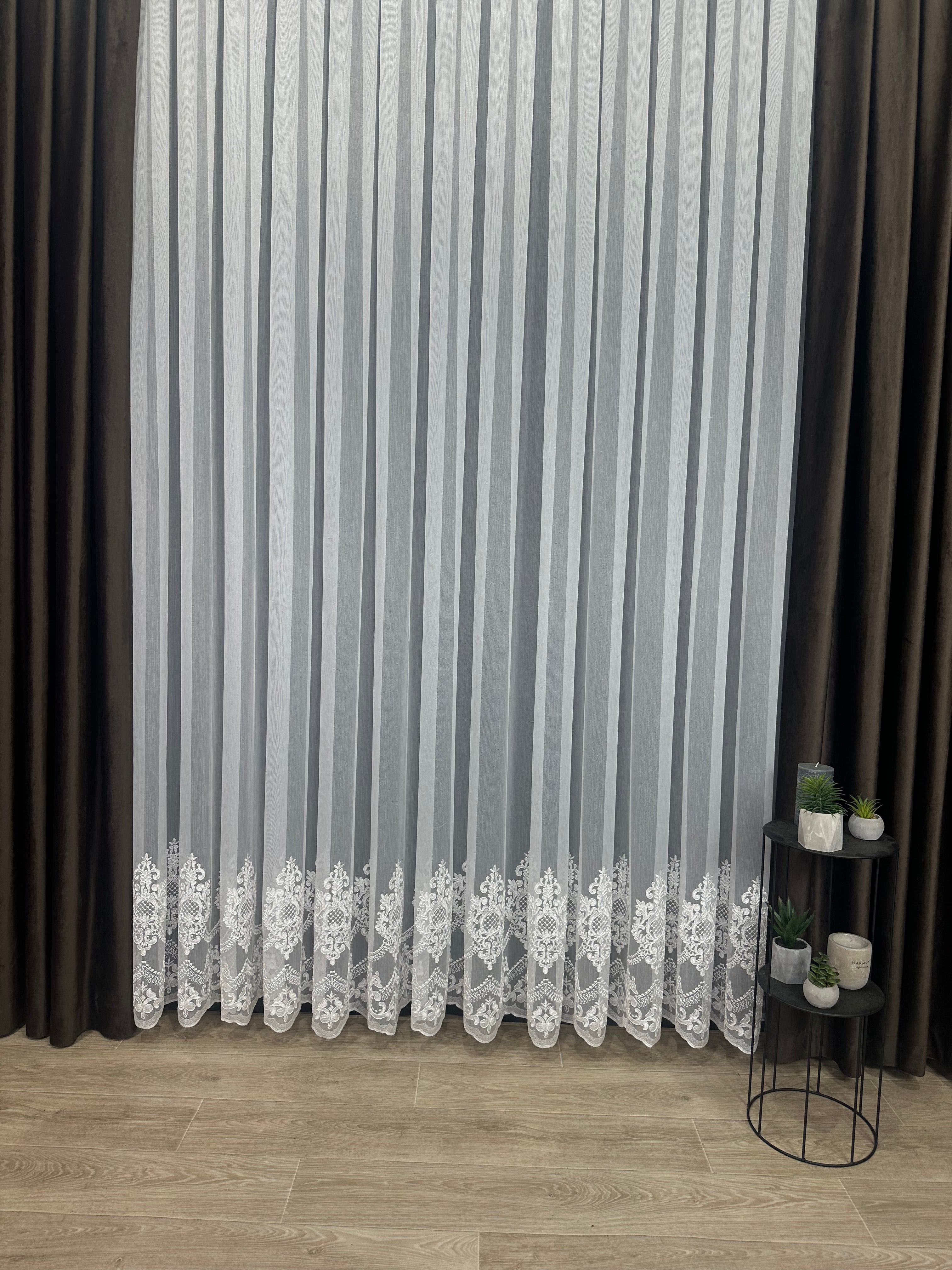 Bamboo-based sheer curtain with corded embroidery, milk color