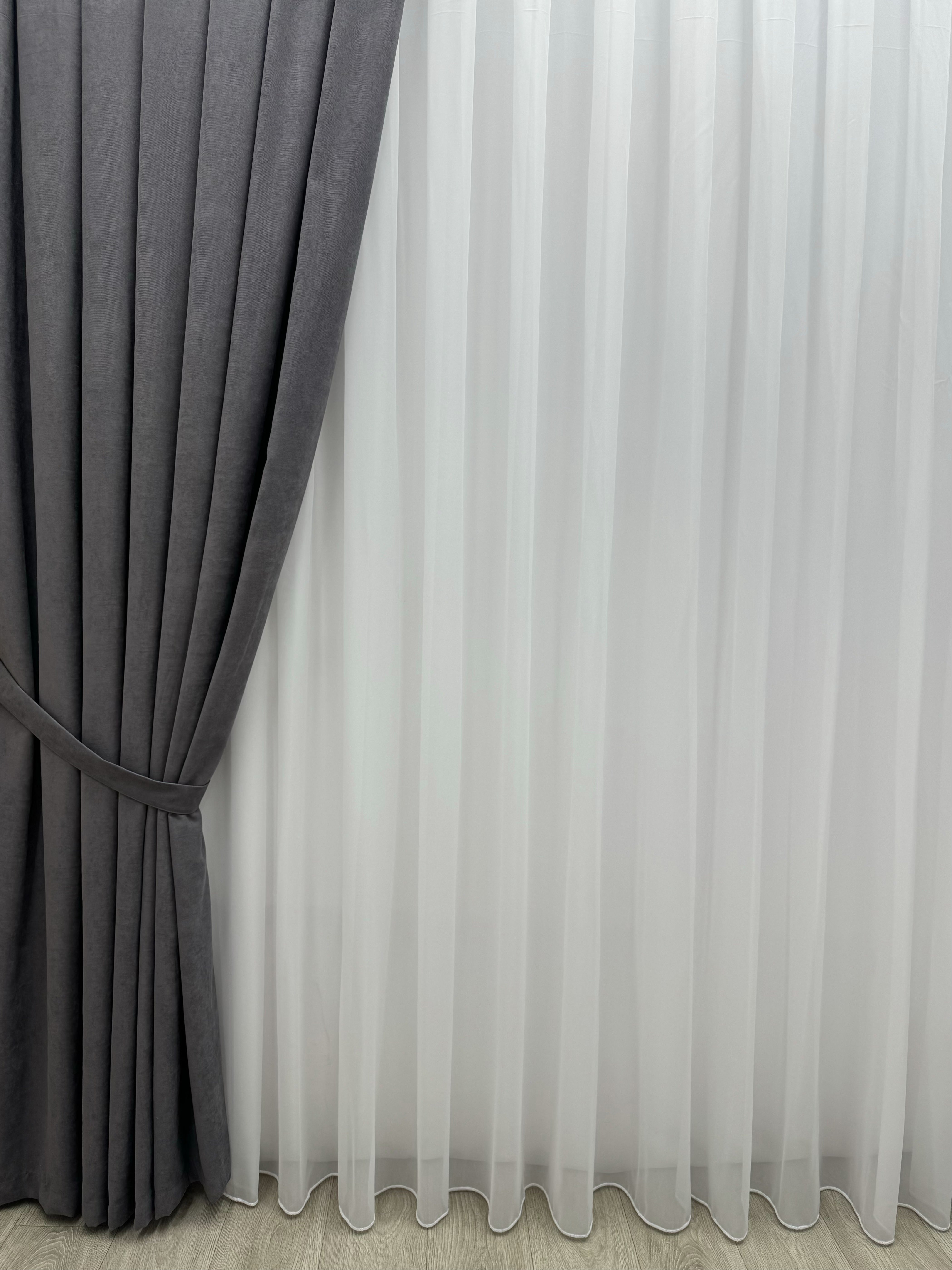 Plain microvelor curtain, dark grey color