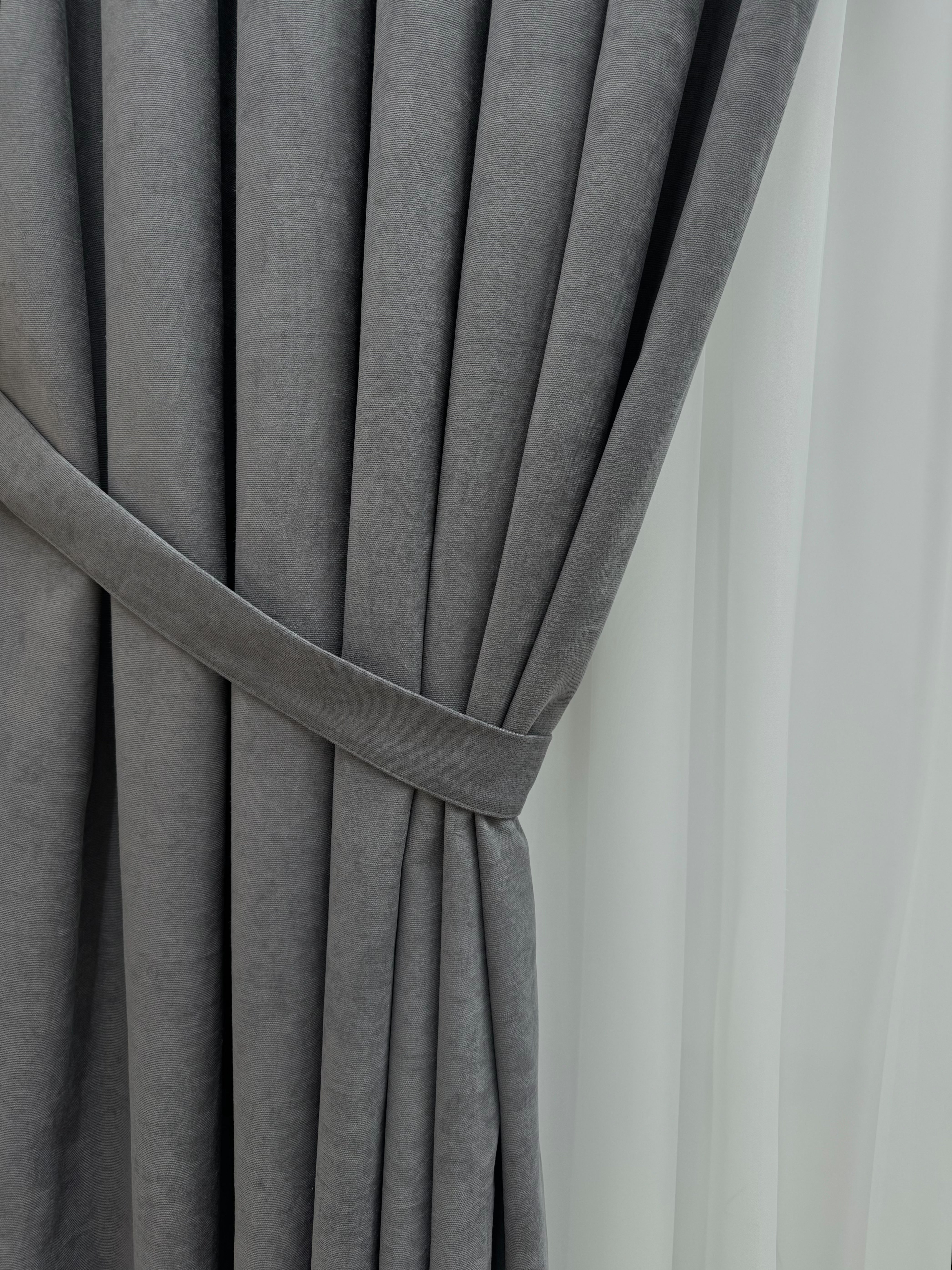 Plain microvelor curtain, dark grey color