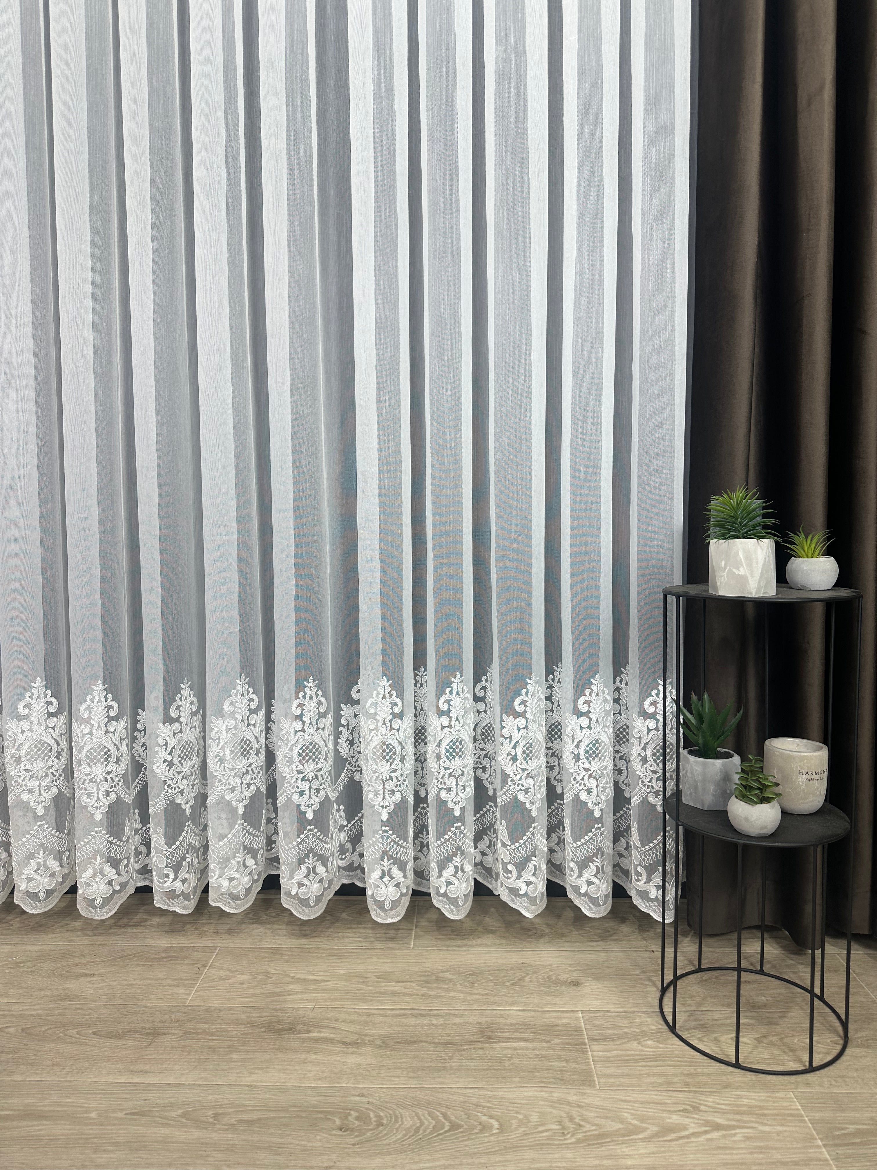 Bamboo-based sheer curtain with corded embroidery, milk color