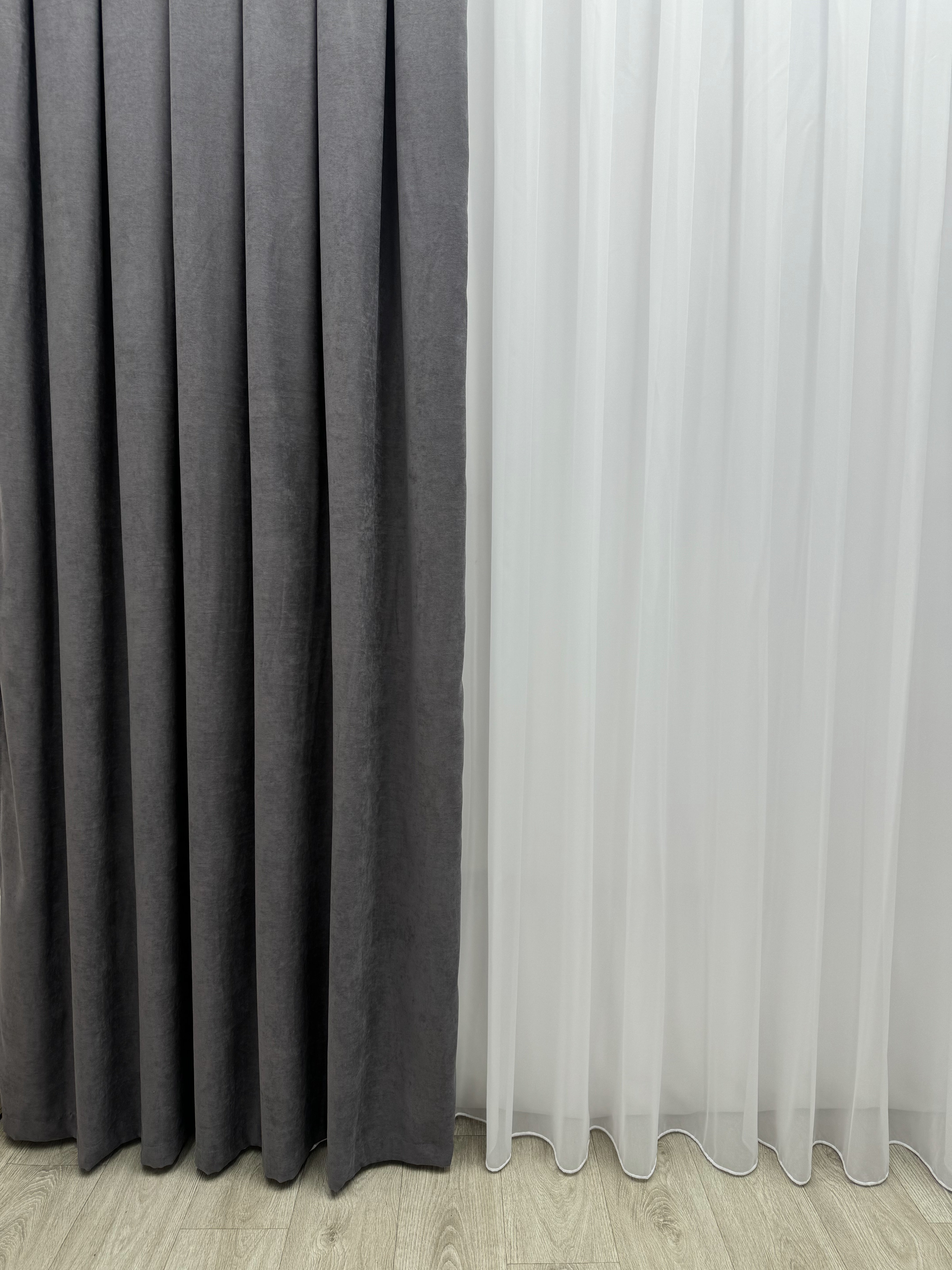 Plain microvelor curtain, dark grey color