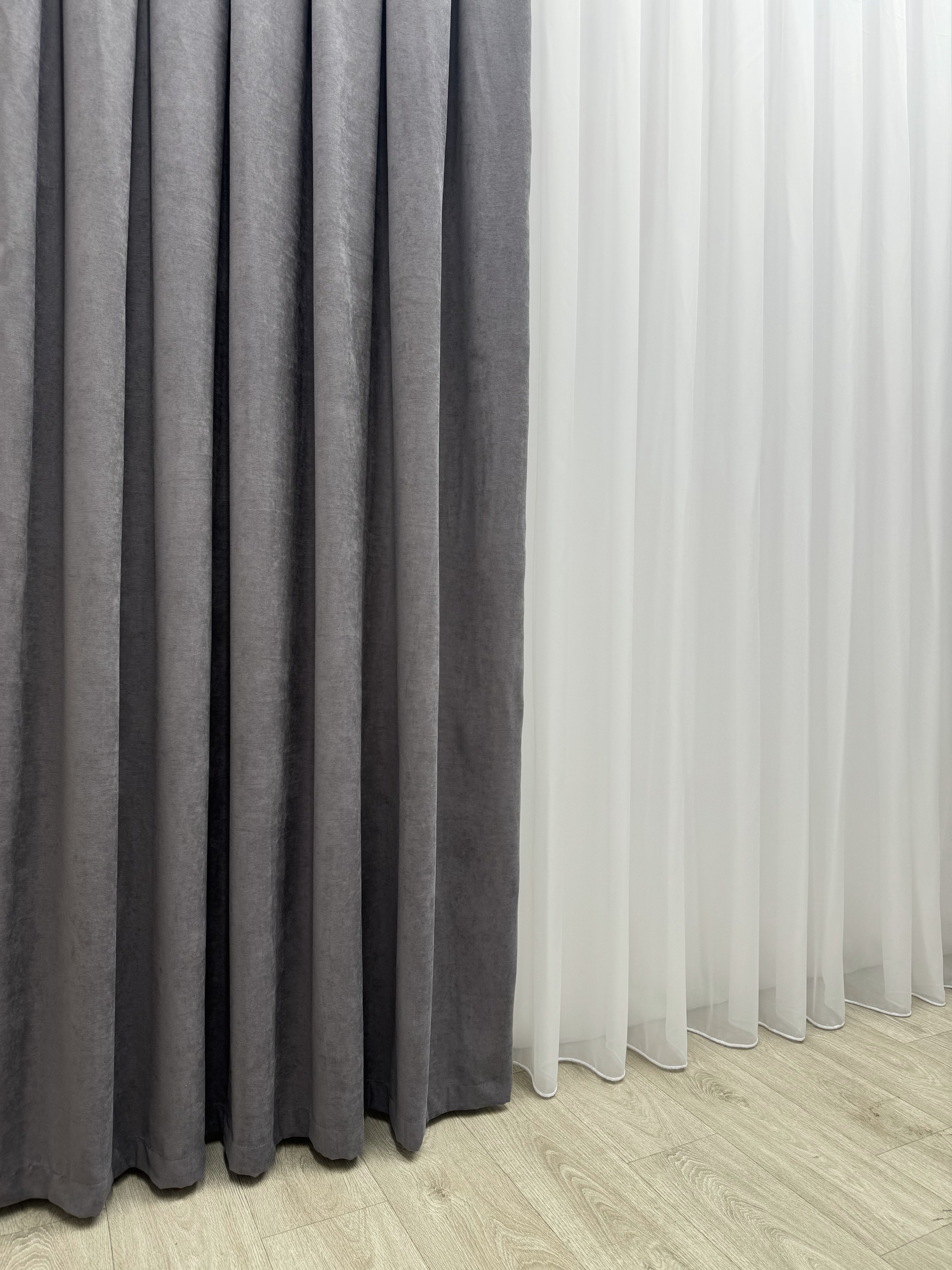 Plain microvelor curtain, dark grey color