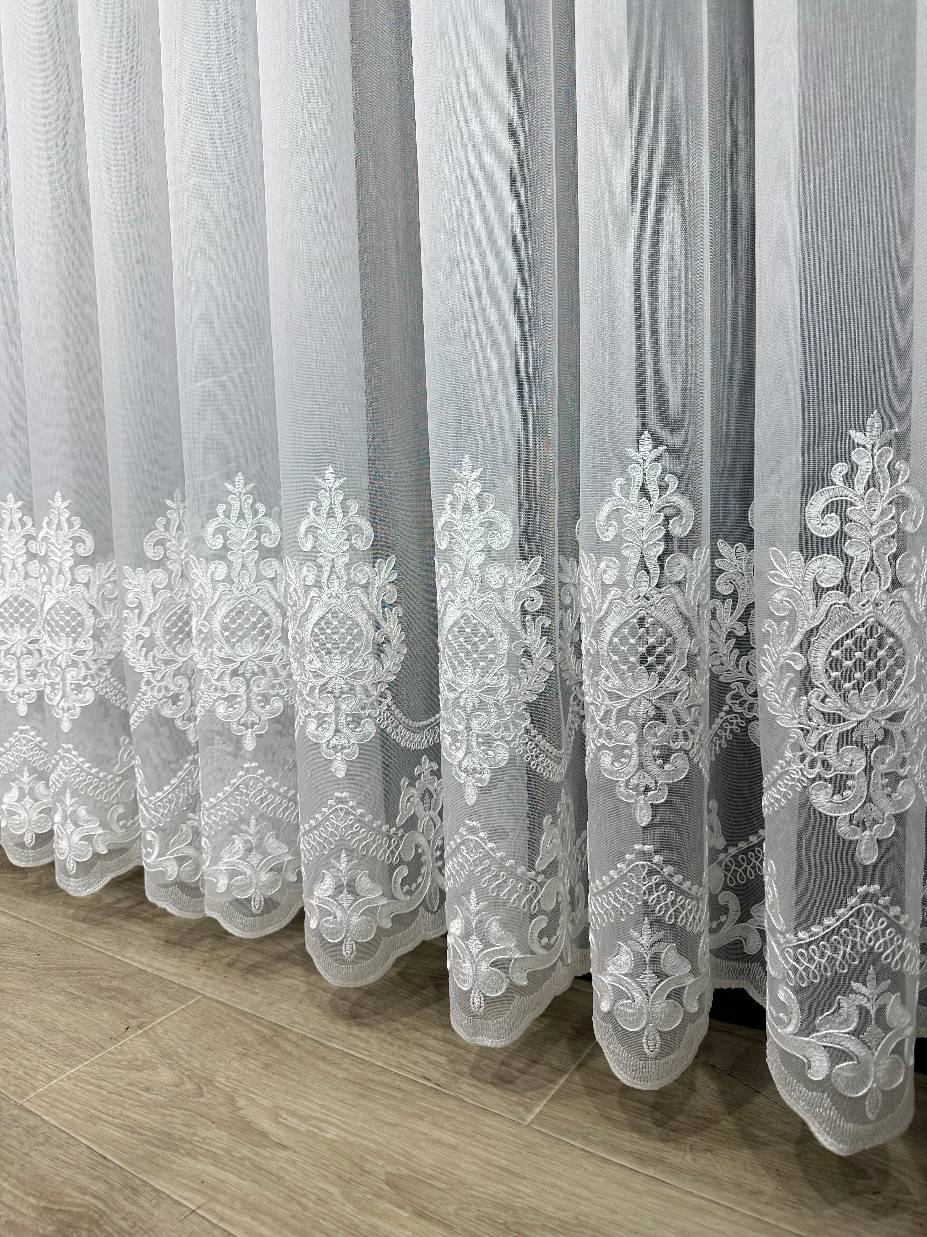 Bamboo-based sheer curtain with corded embroidery, milk color