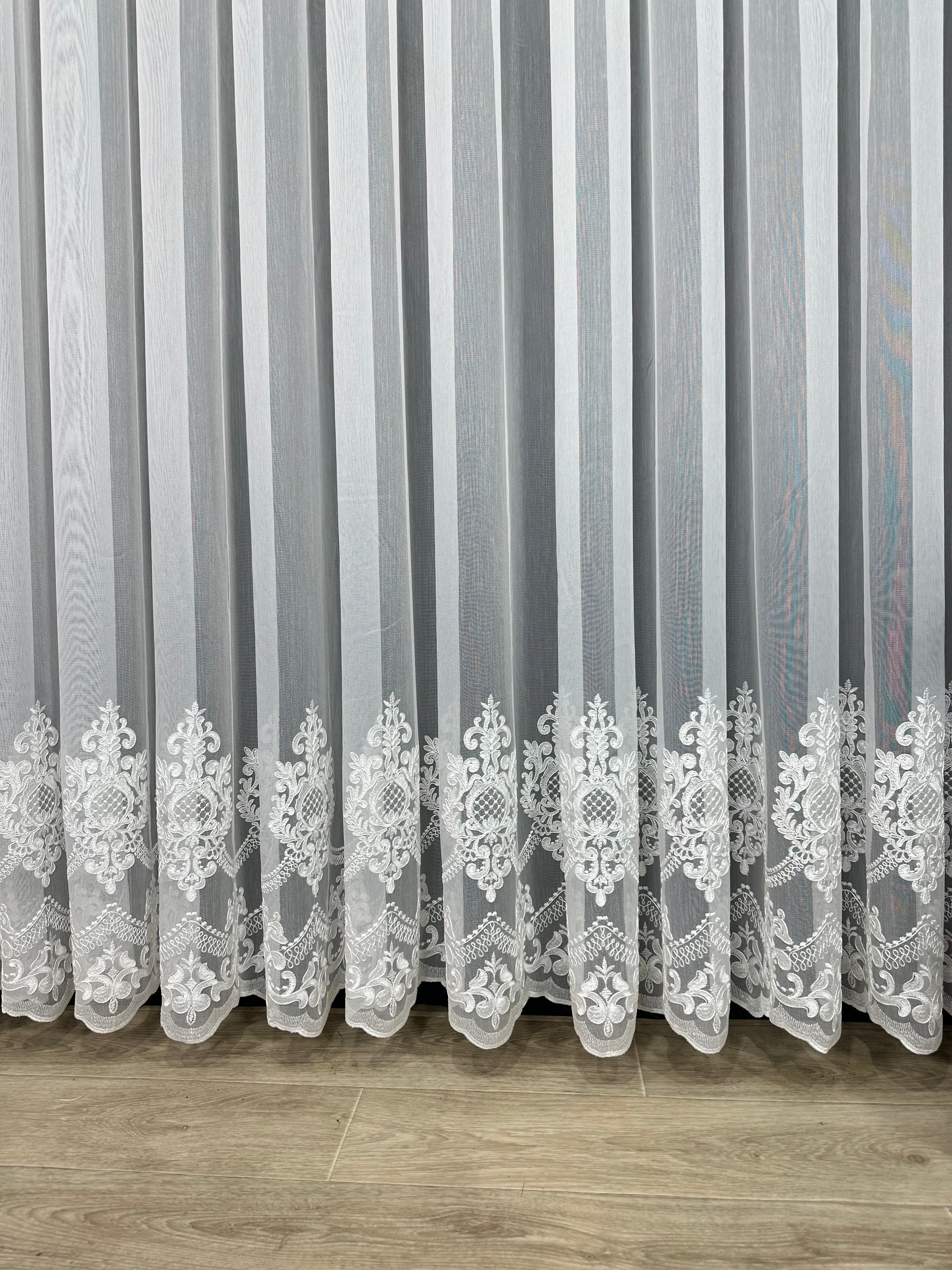 Bamboo-based sheer curtain with corded embroidery, milk color