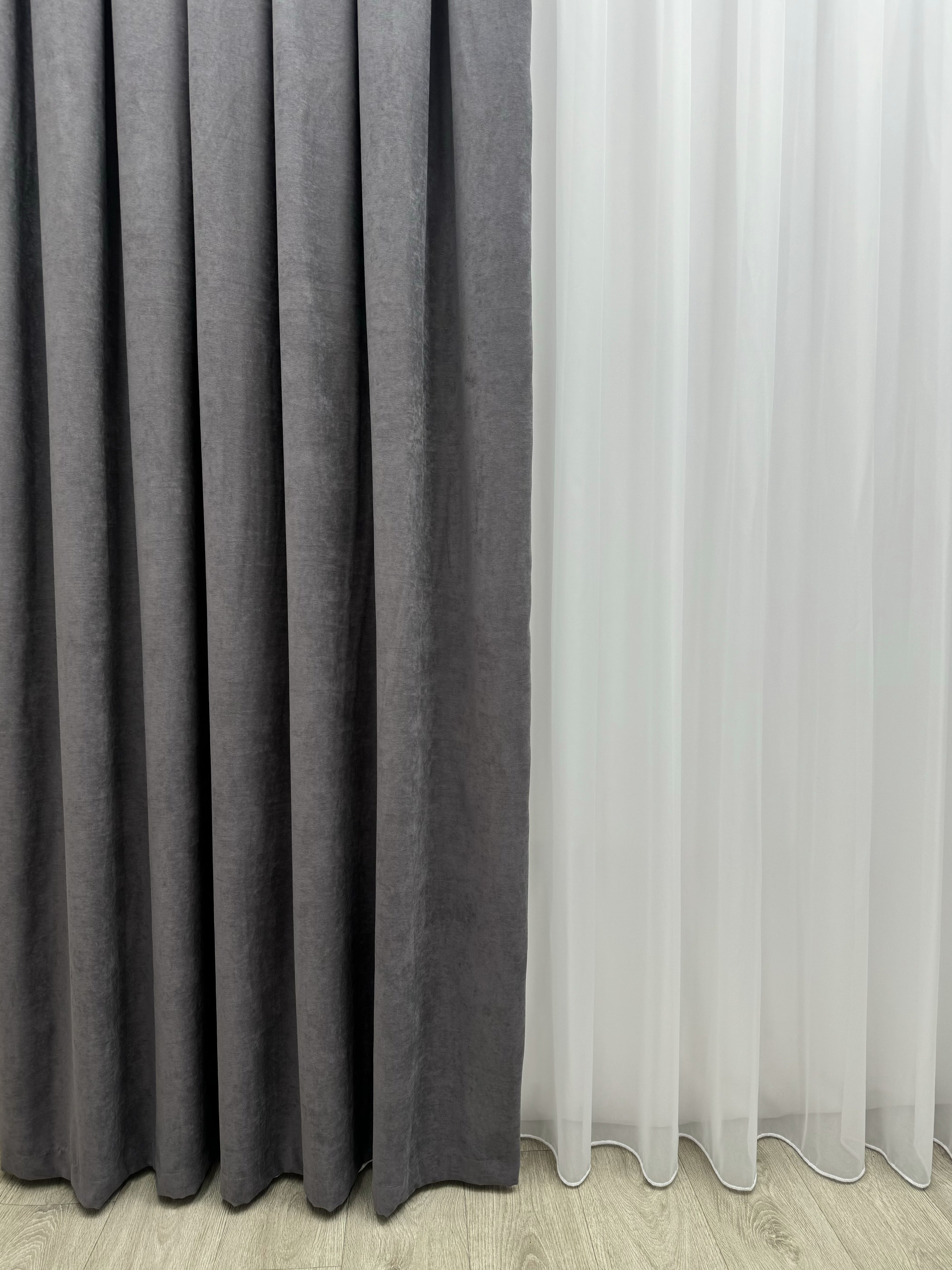 Plain microvelor curtain, dark grey color