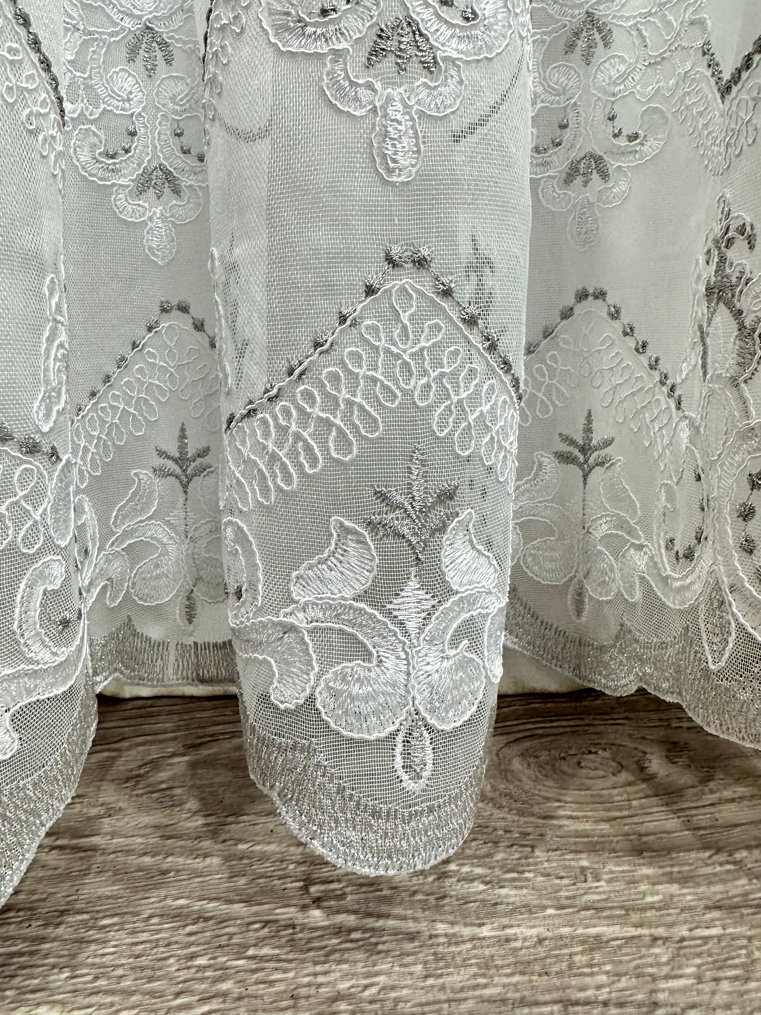 Bamboo-based sheer curtain with corded embroidery, gray color
