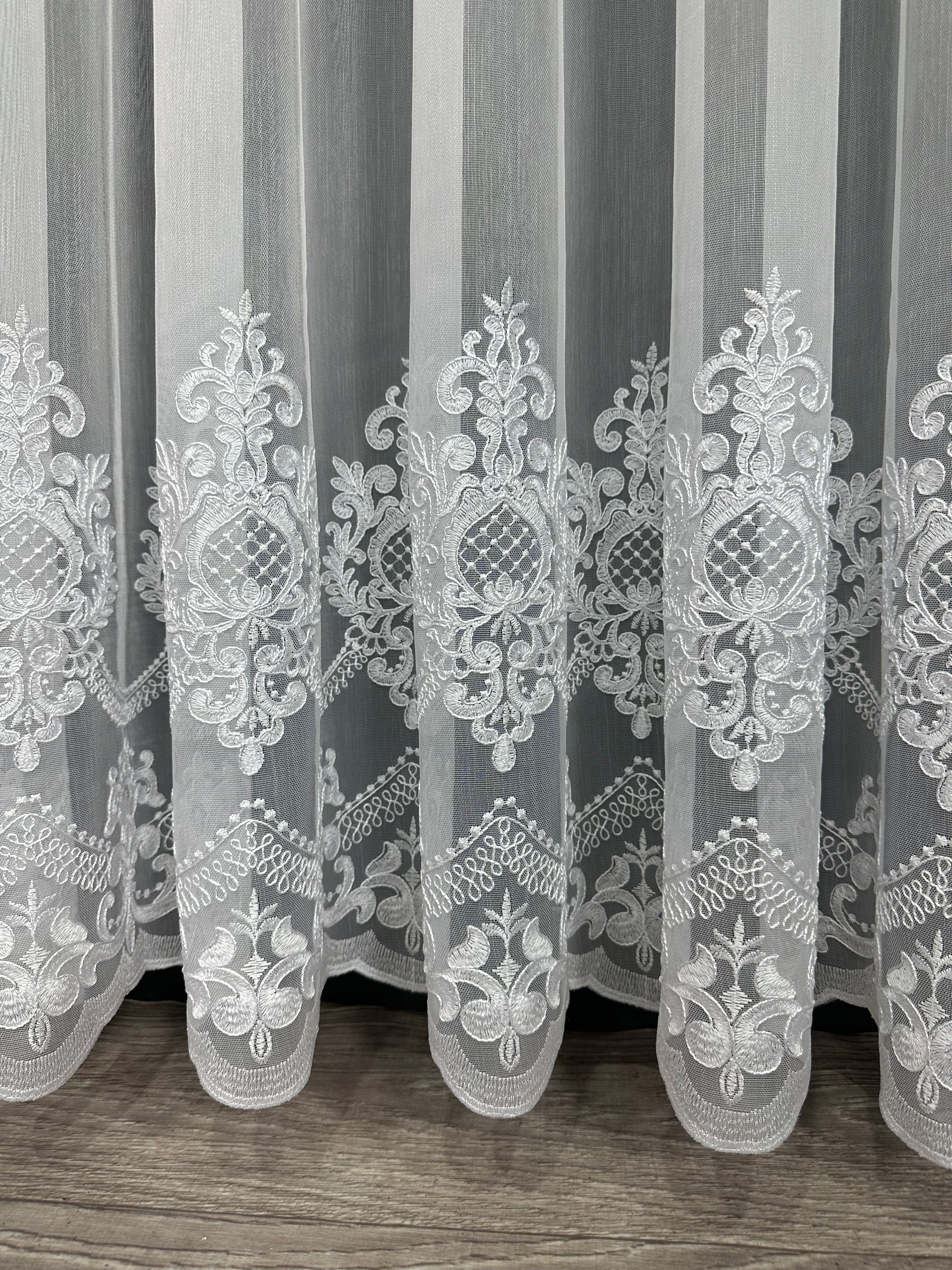 Bamboo-based sheer curtain with corded embroidery, white color