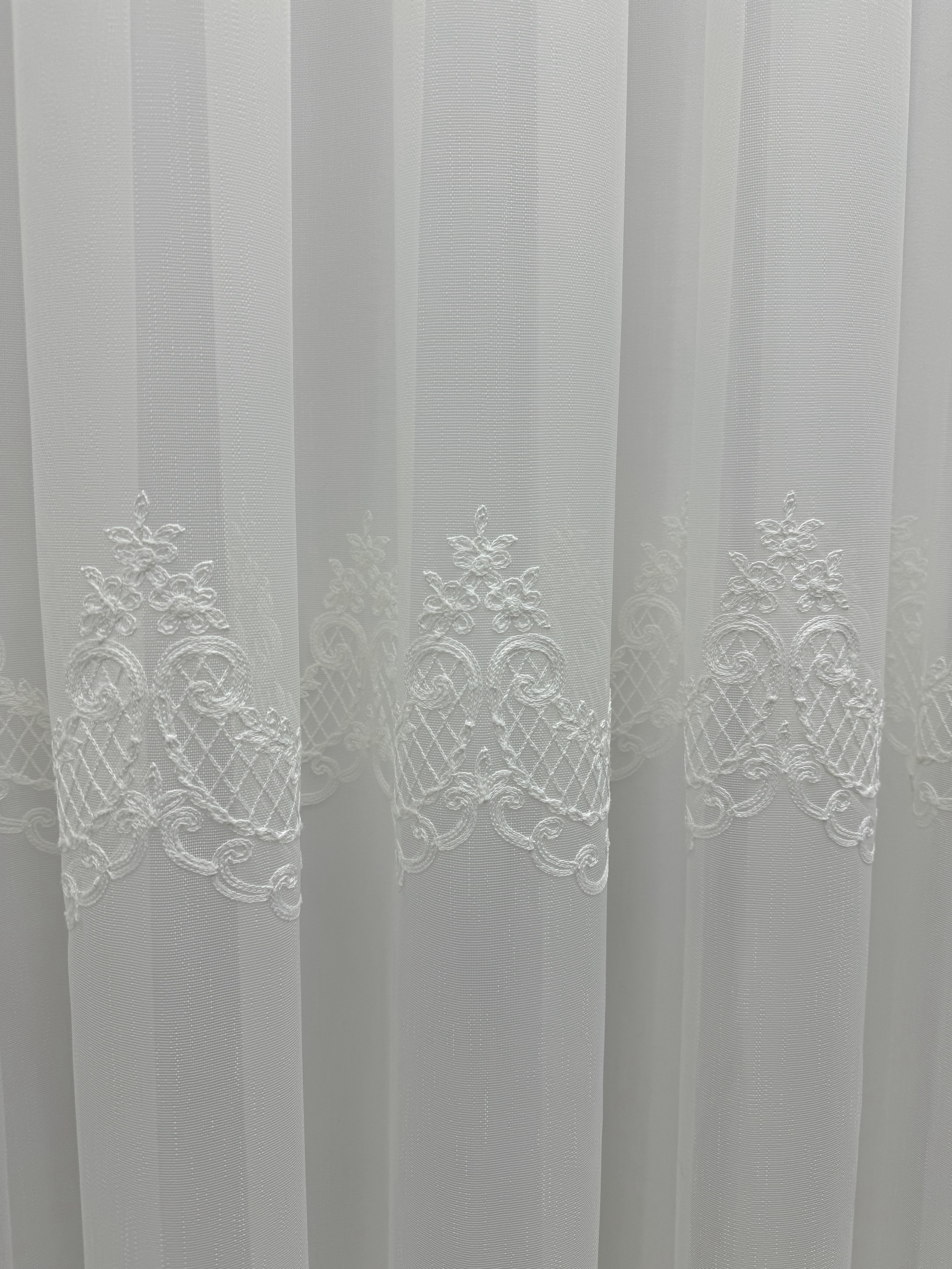 Bamboo-based sheer curtain with velvet inserts, milk color