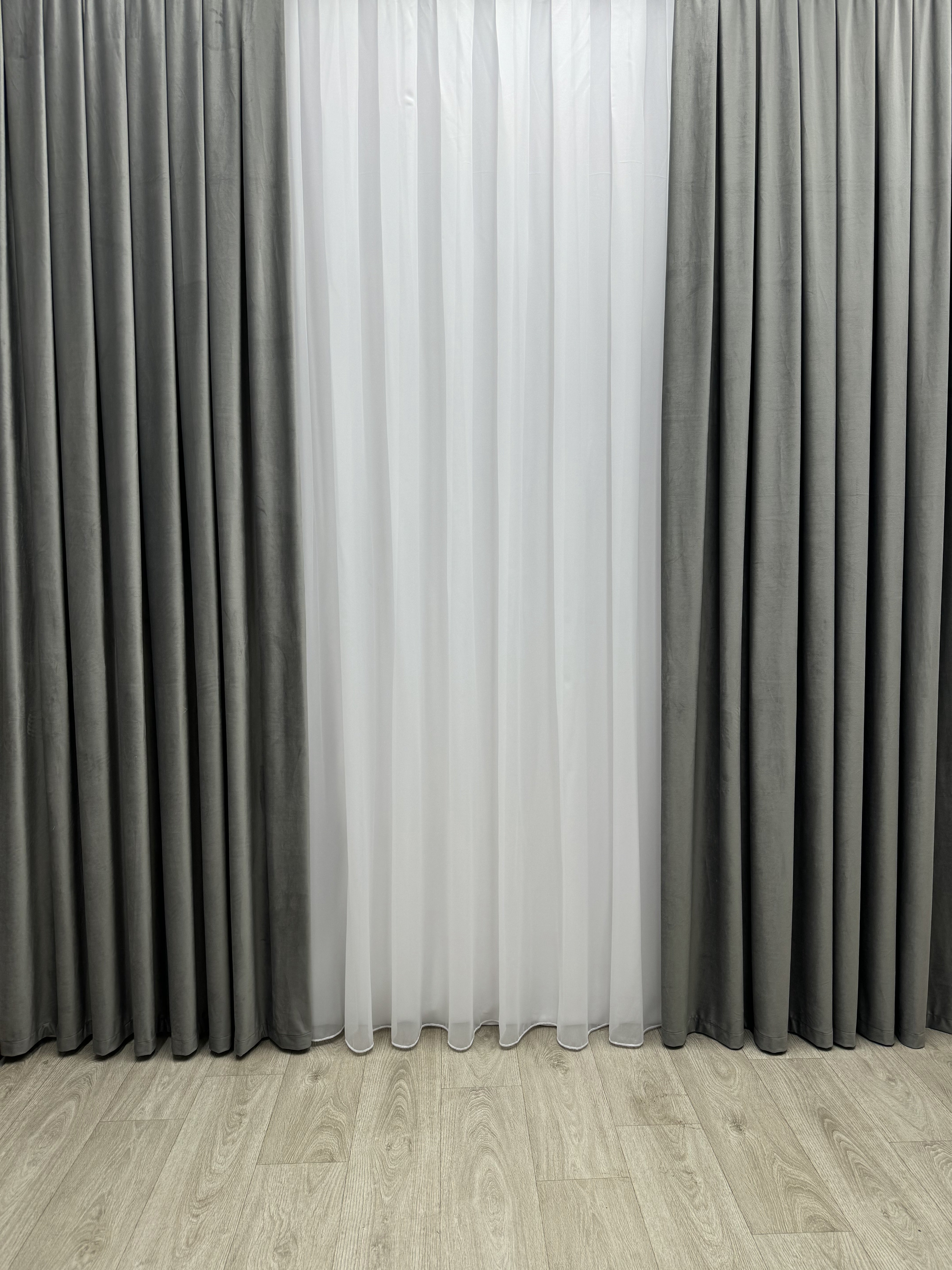 Velvet plain curtains, gray color