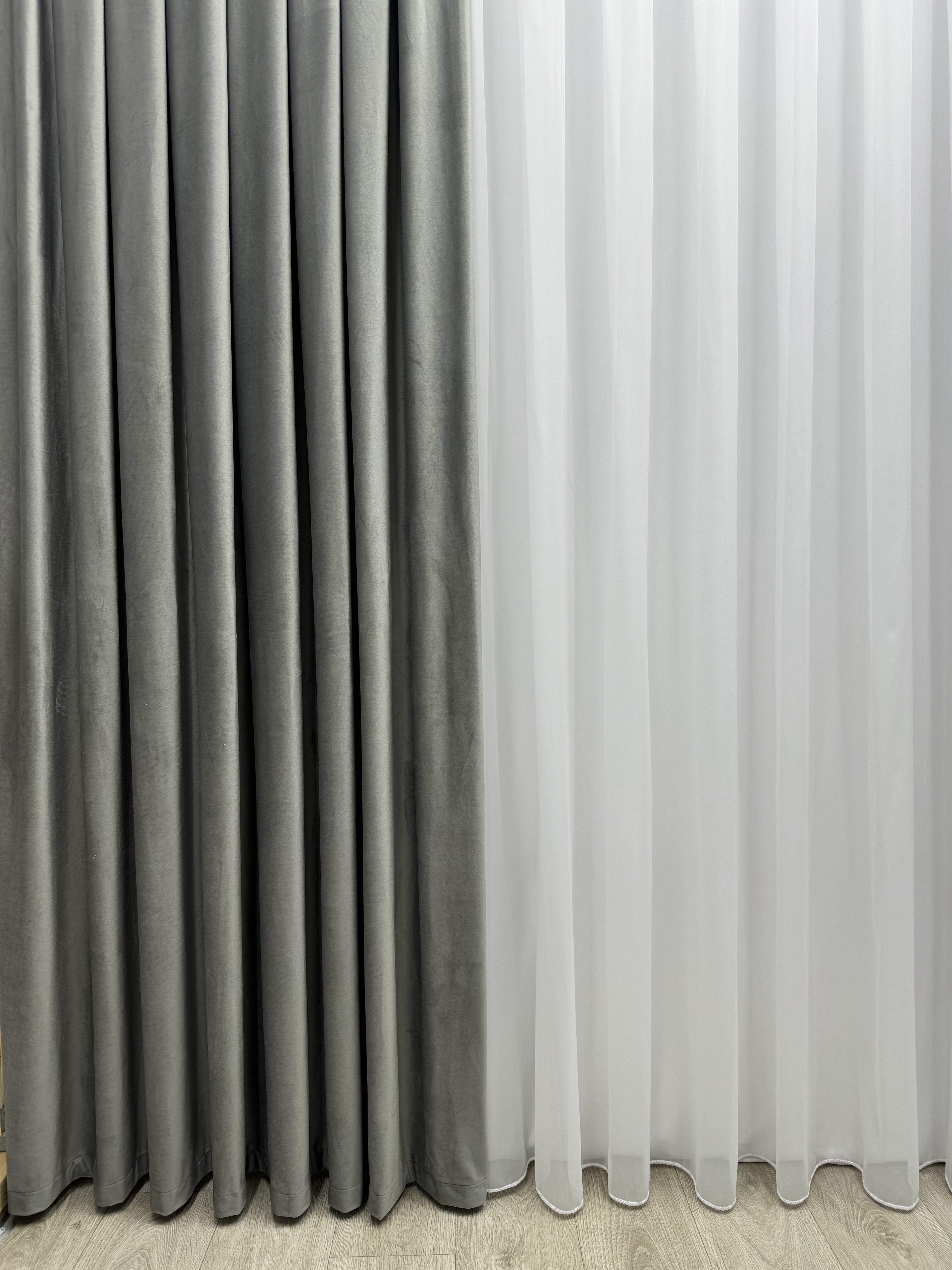 Velvet plain curtains, gray color