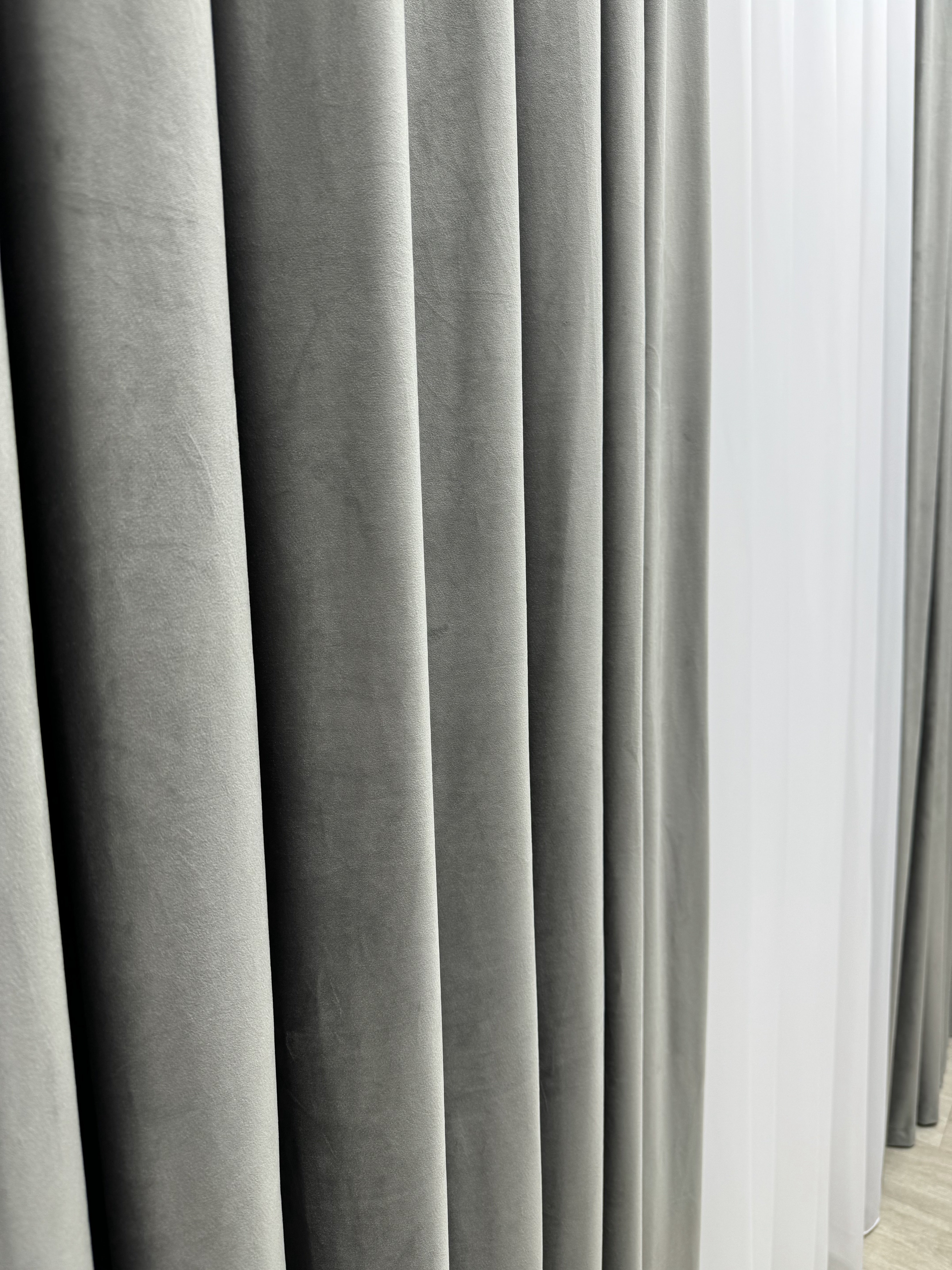Velvet plain curtains, gray color