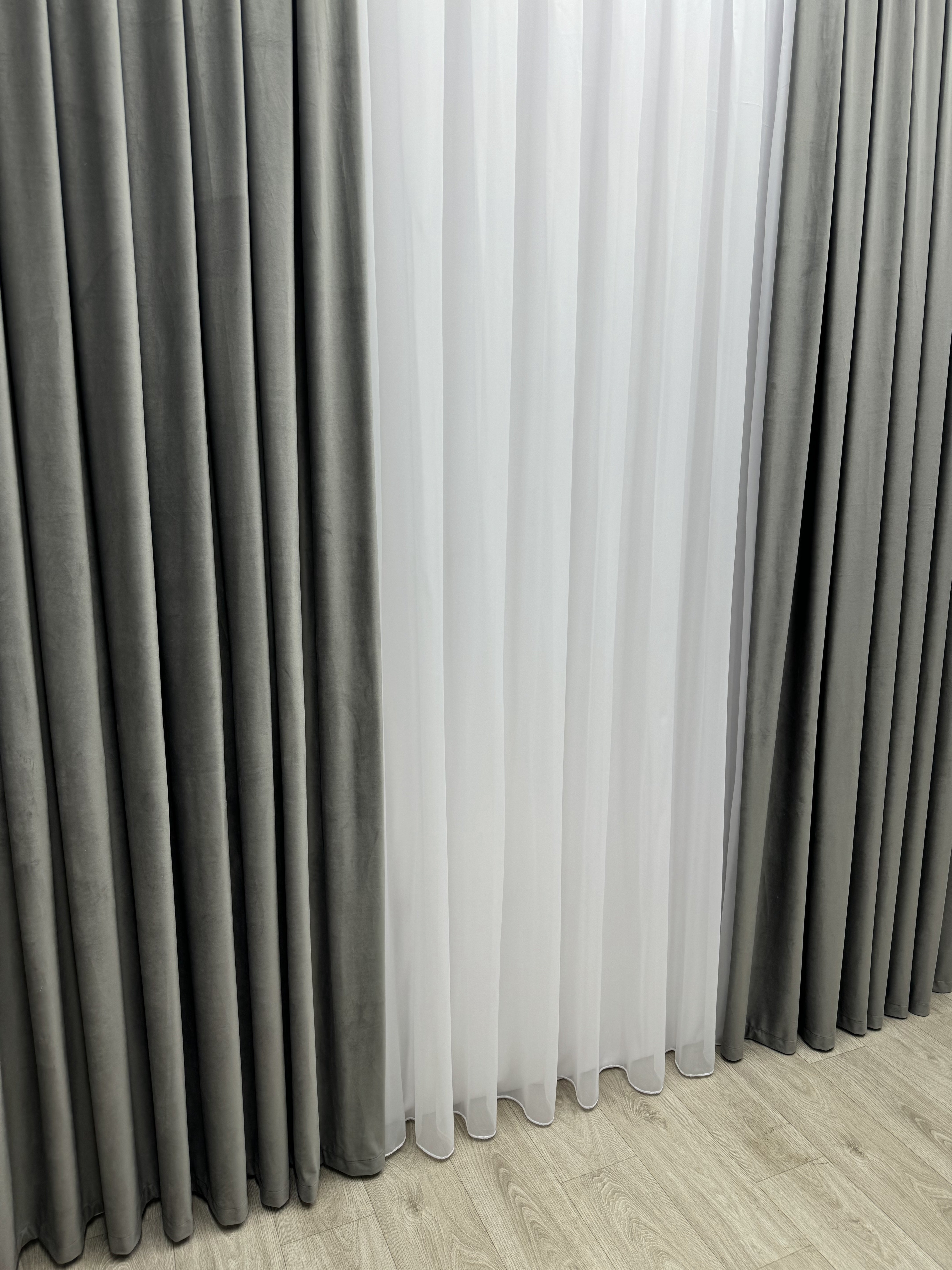 Velvet plain curtains, gray color