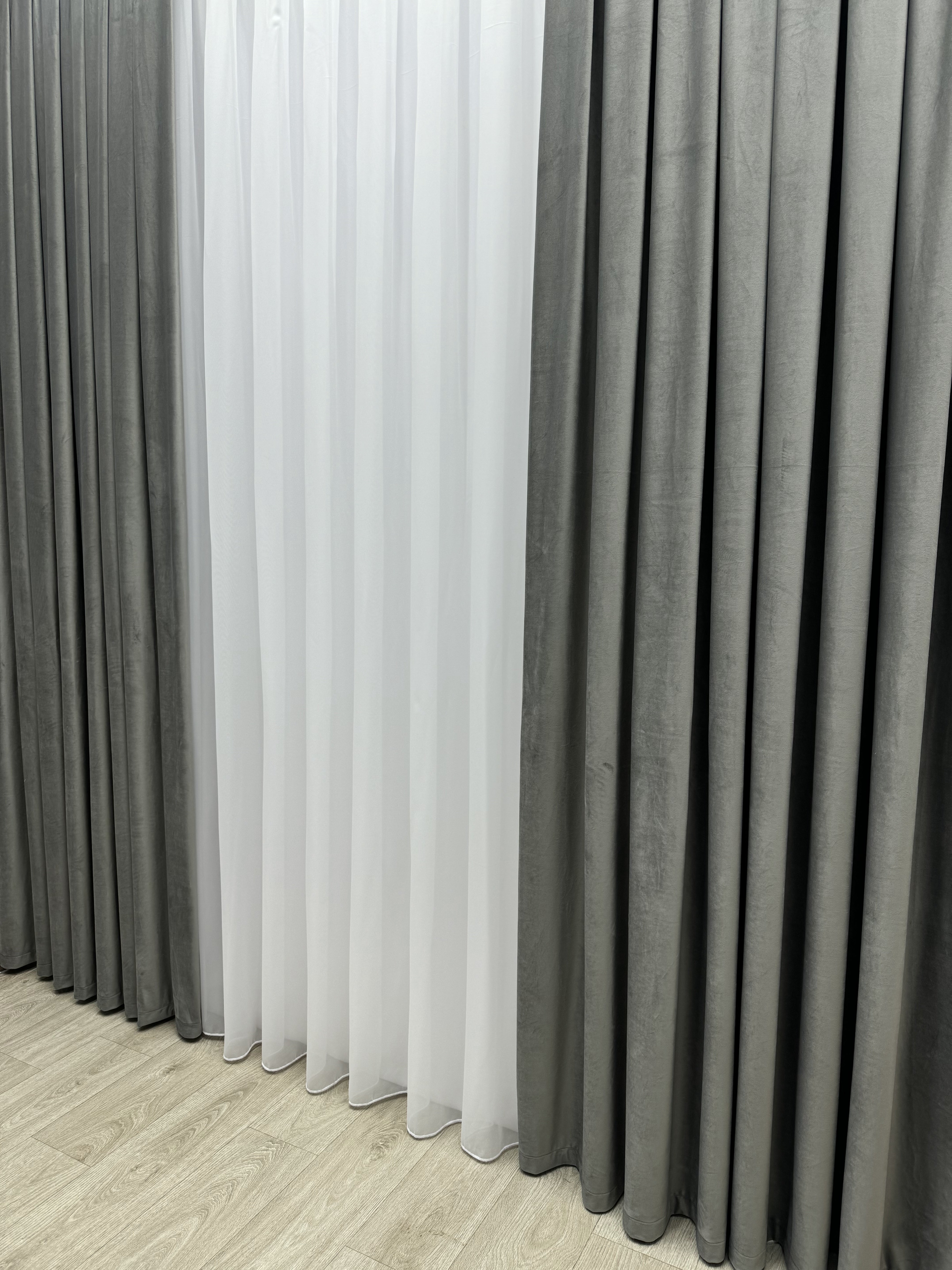 Velvet plain curtains, gray color
