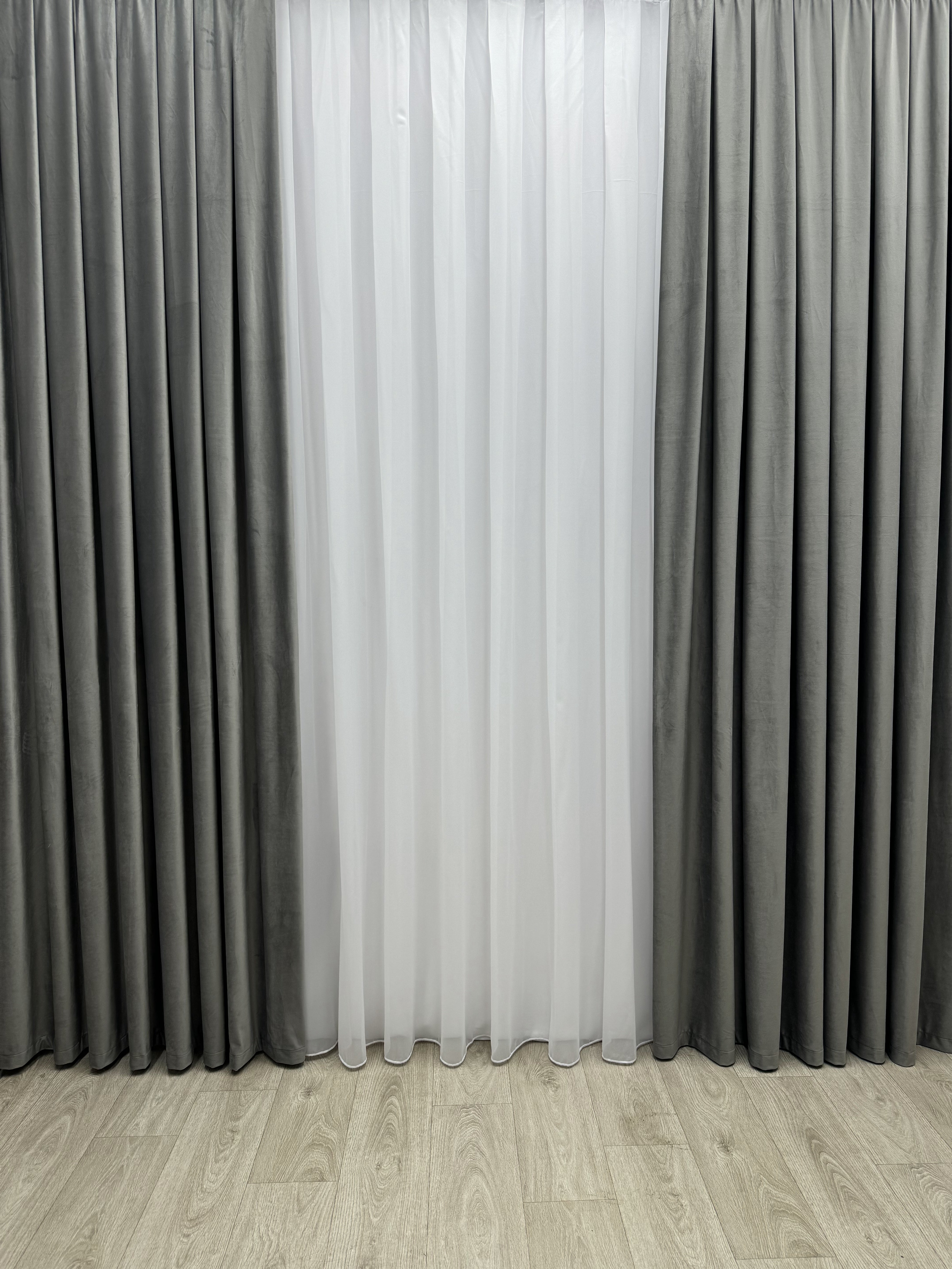 Velvet plain curtains, gray color