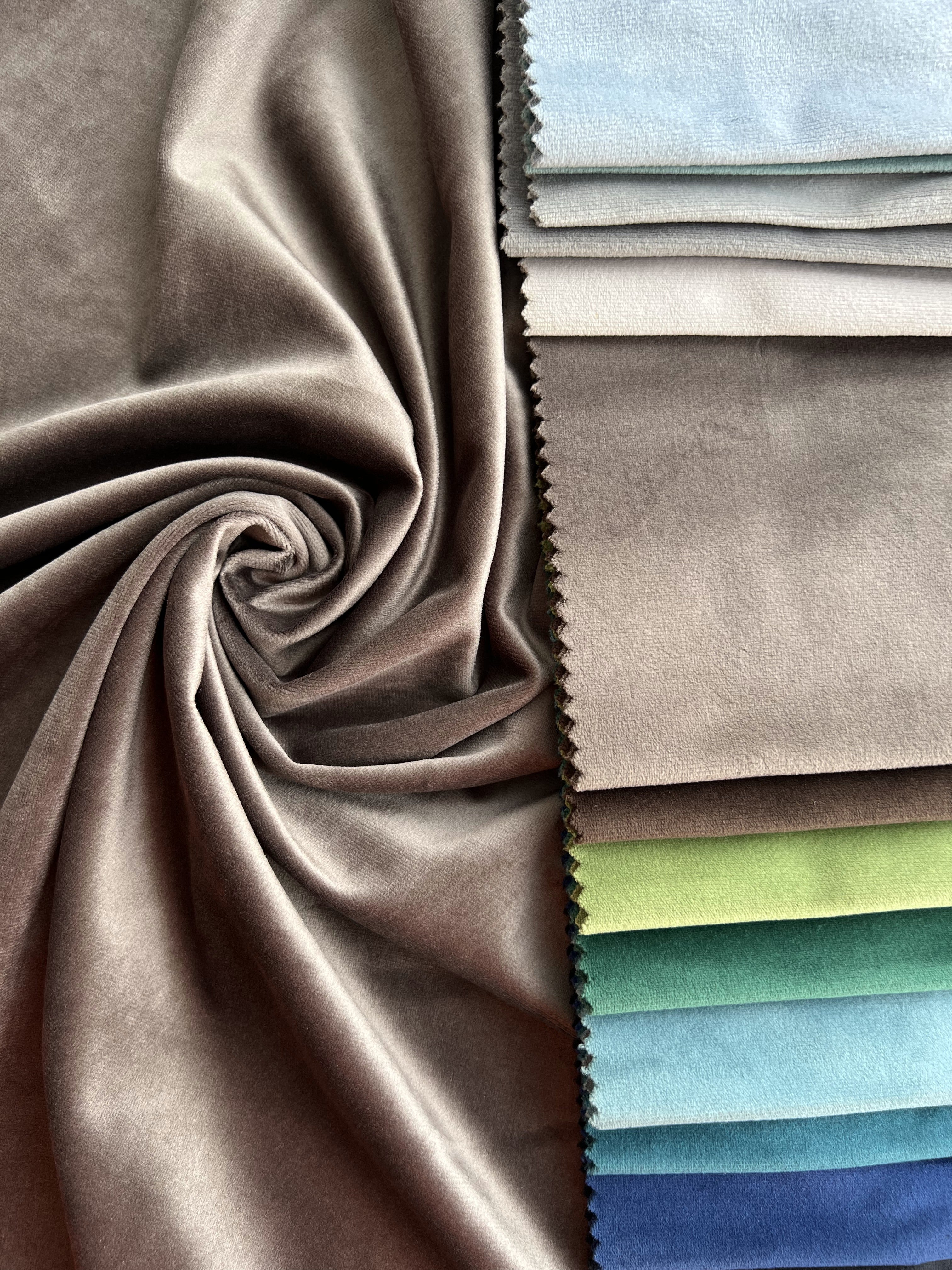 Velvet plain curtains, gray-brown color