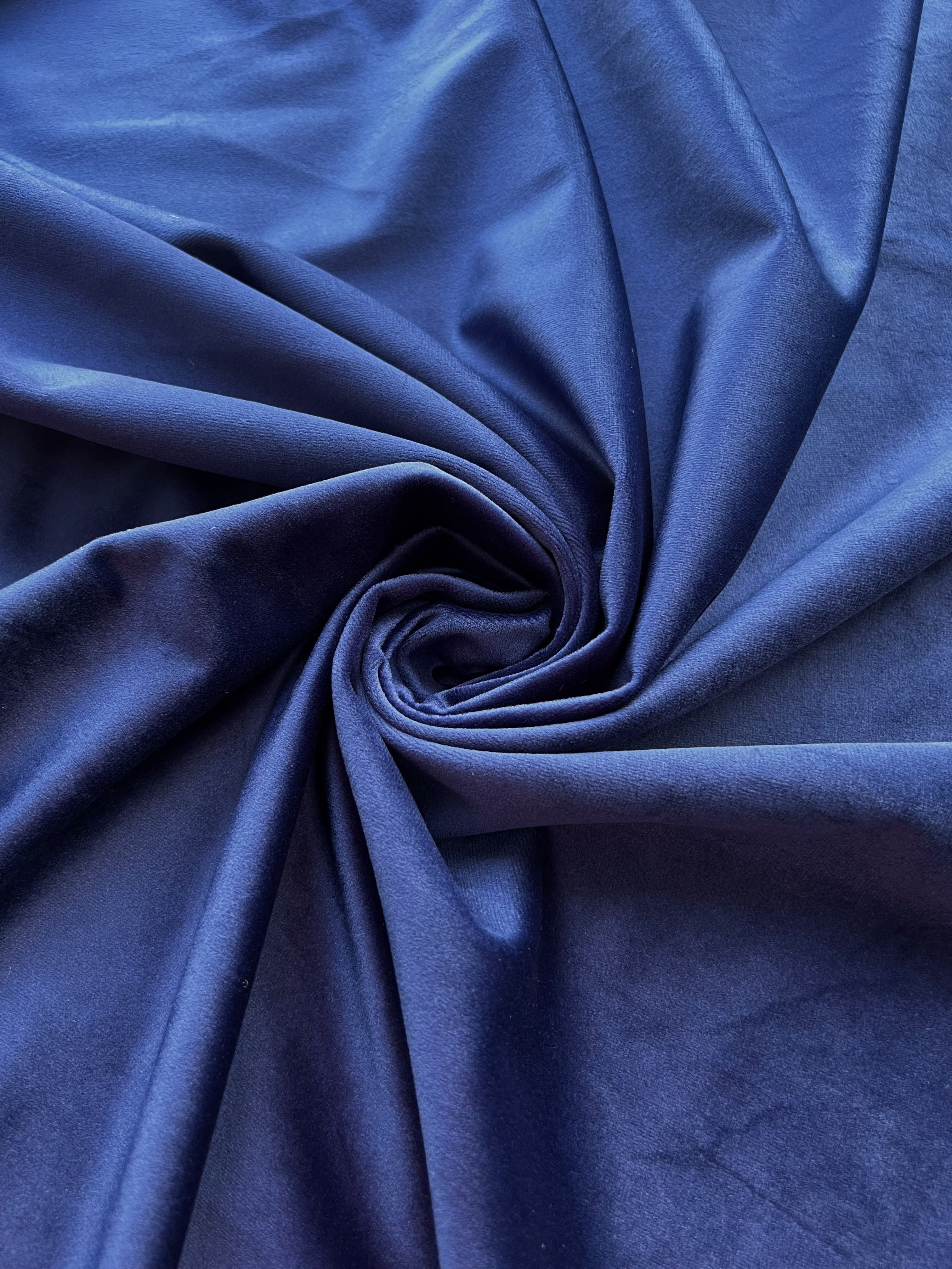 Velvet plain curtains, dark blue color