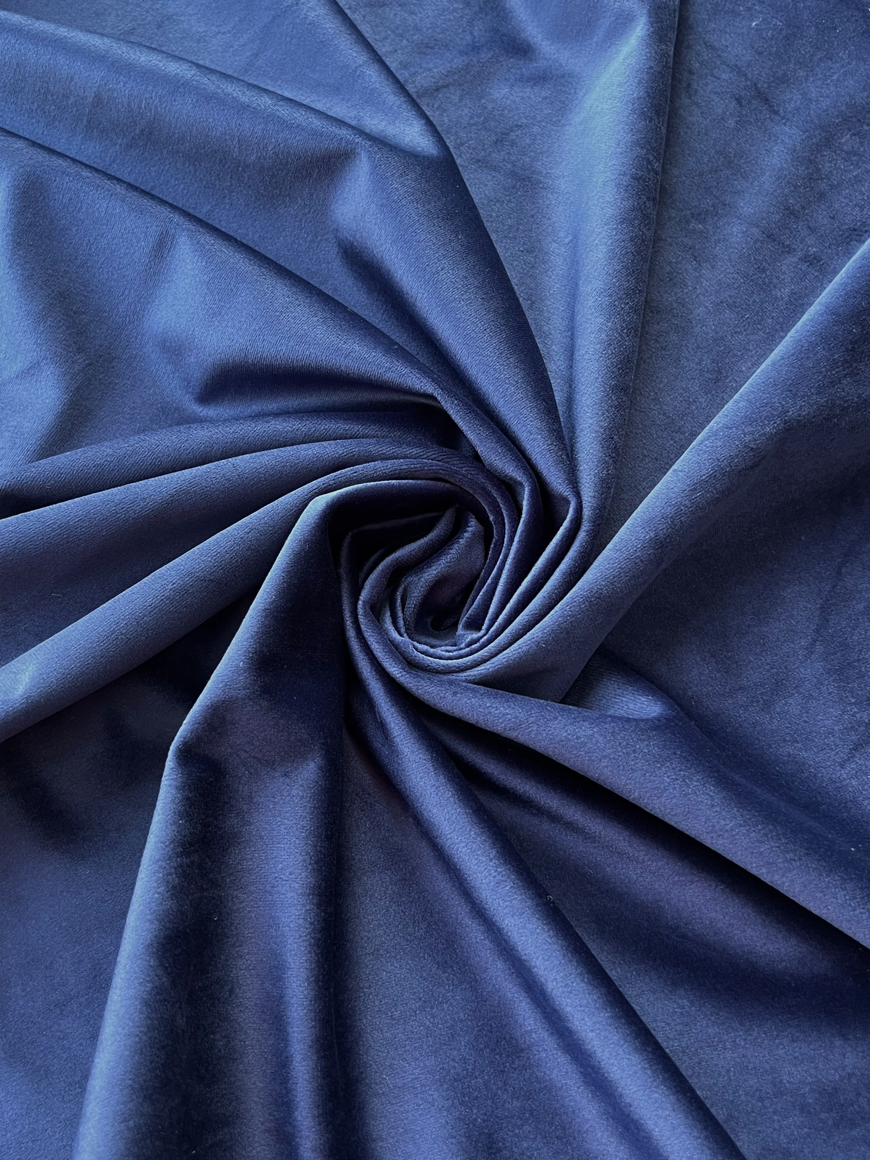 Velvet plain curtains, dark blue color