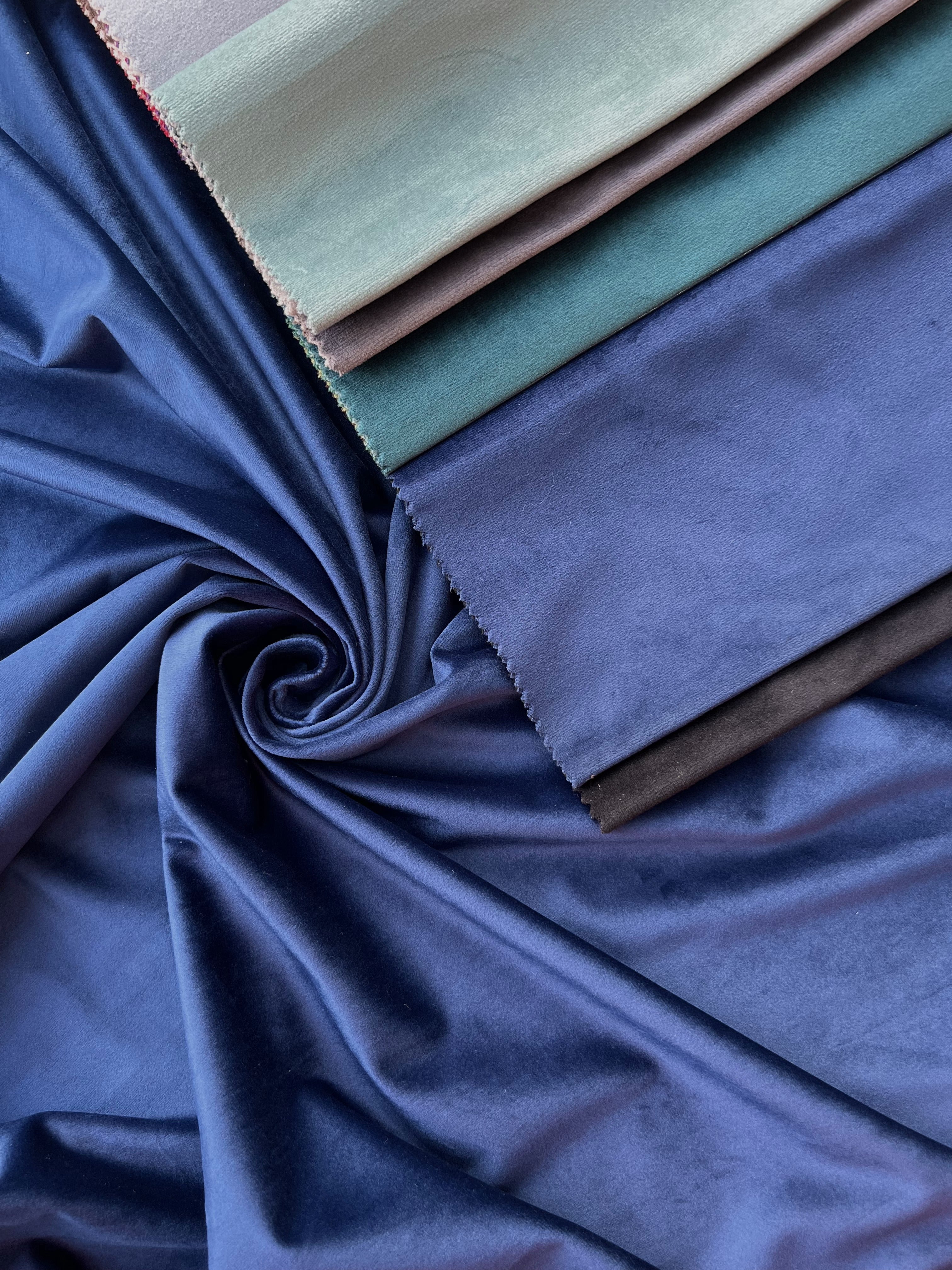 Velvet plain curtains, dark blue color