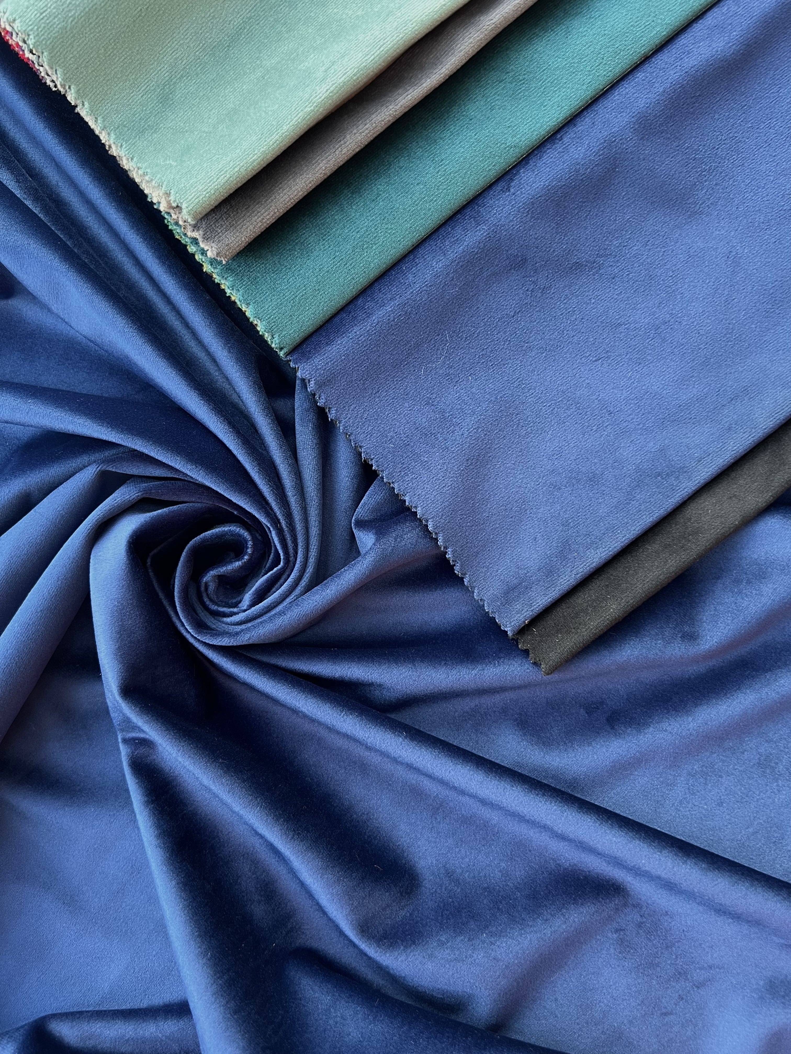 Velvet plain curtains, dark blue color