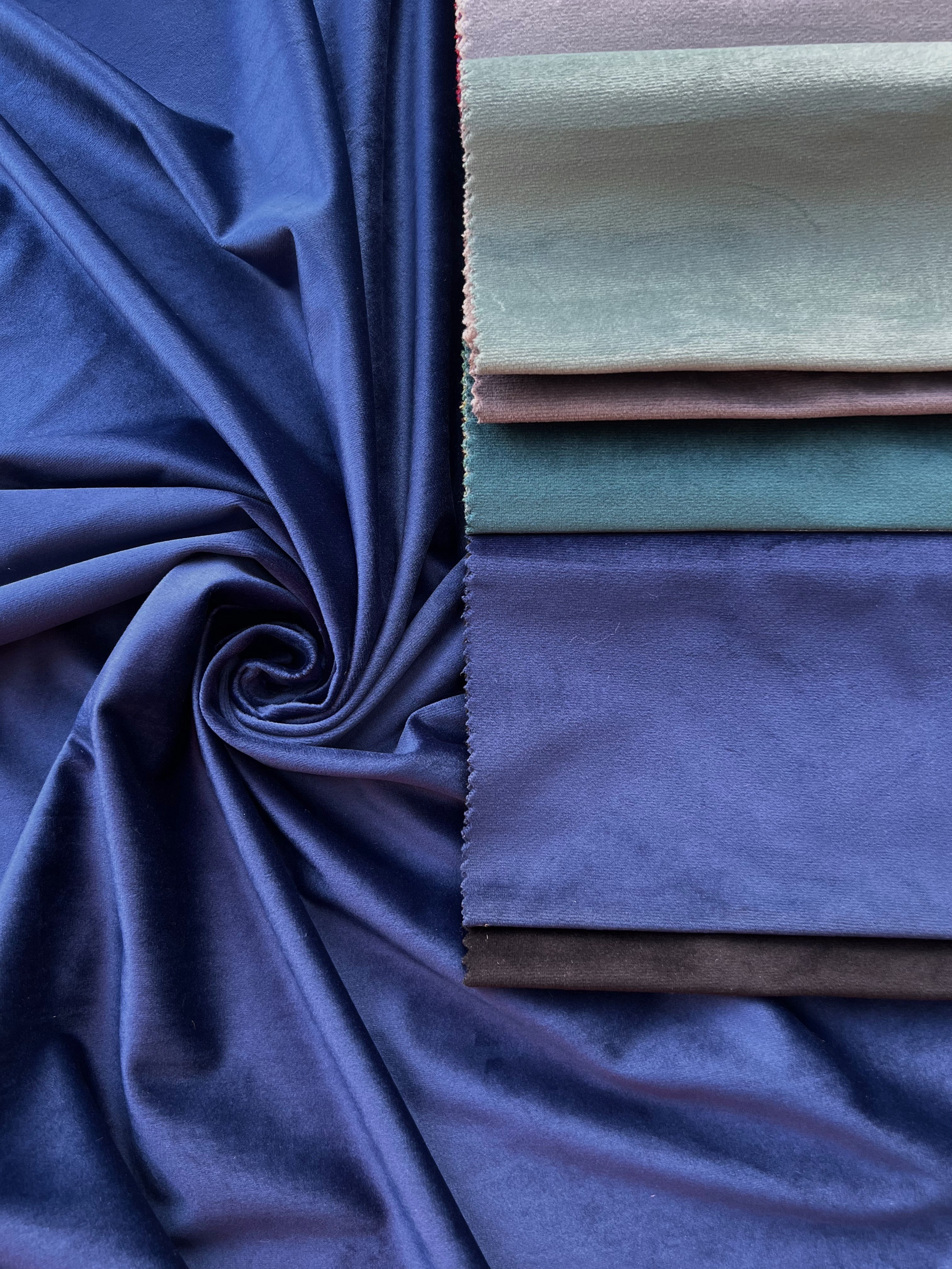 Velvet plain curtains, dark blue color