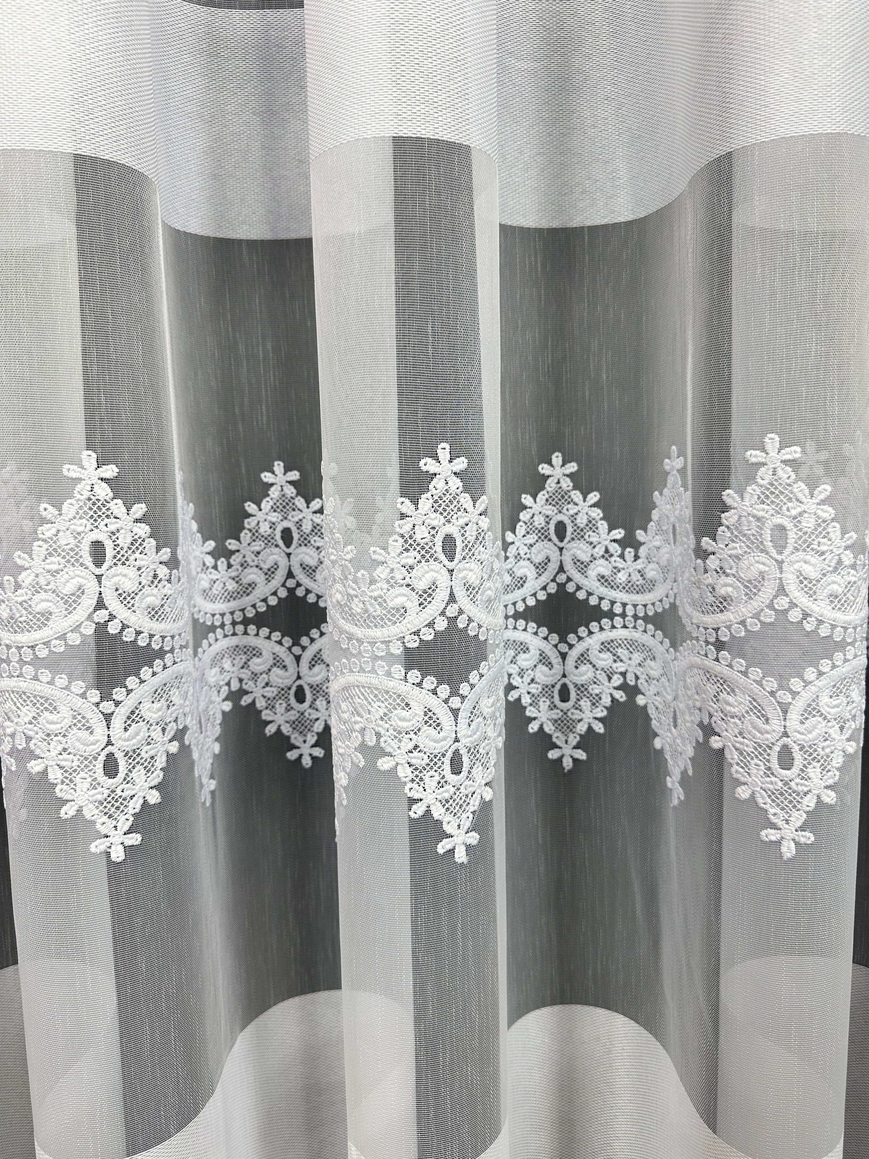 Bamboo-based sheer curtain with embroidery, white color