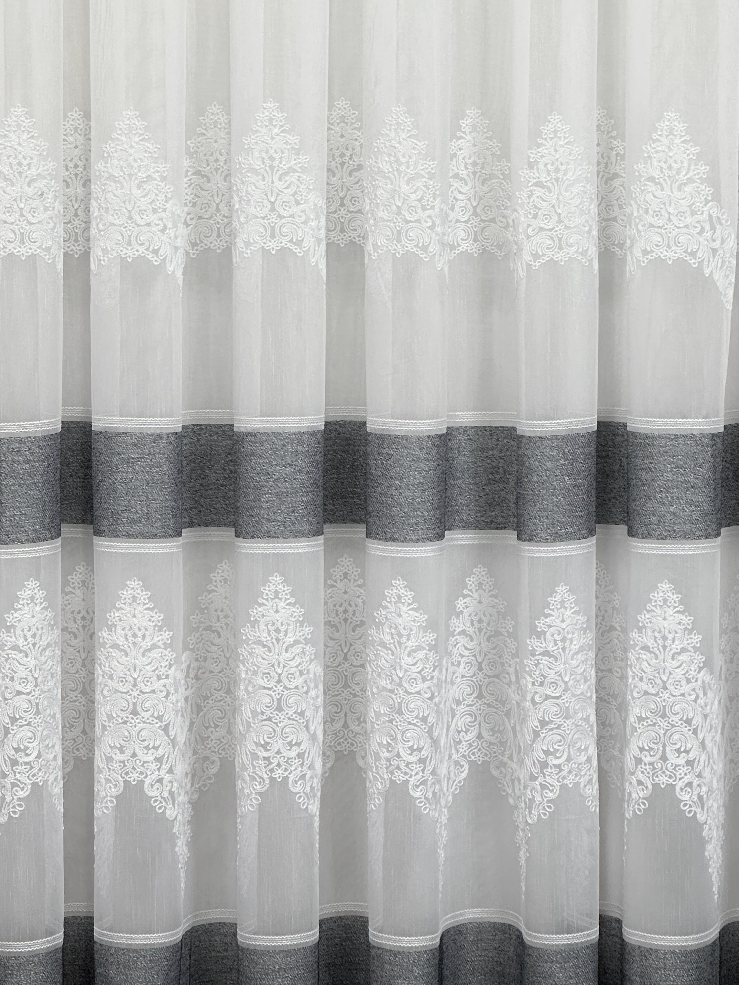 Bamboo-based tulle with chenille embroidery, dark gray color