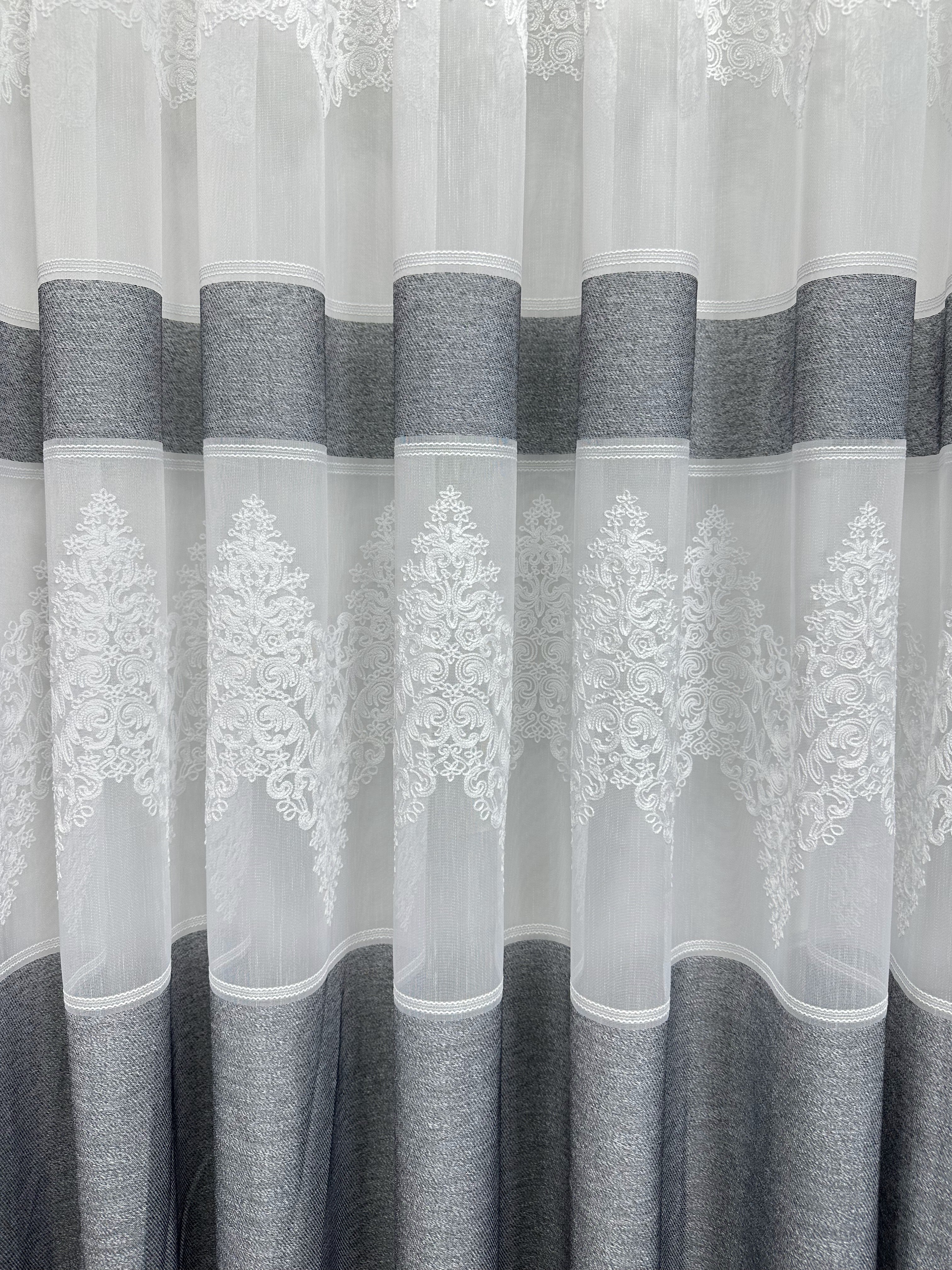 Bamboo-based tulle with chenille embroidery, dark gray color