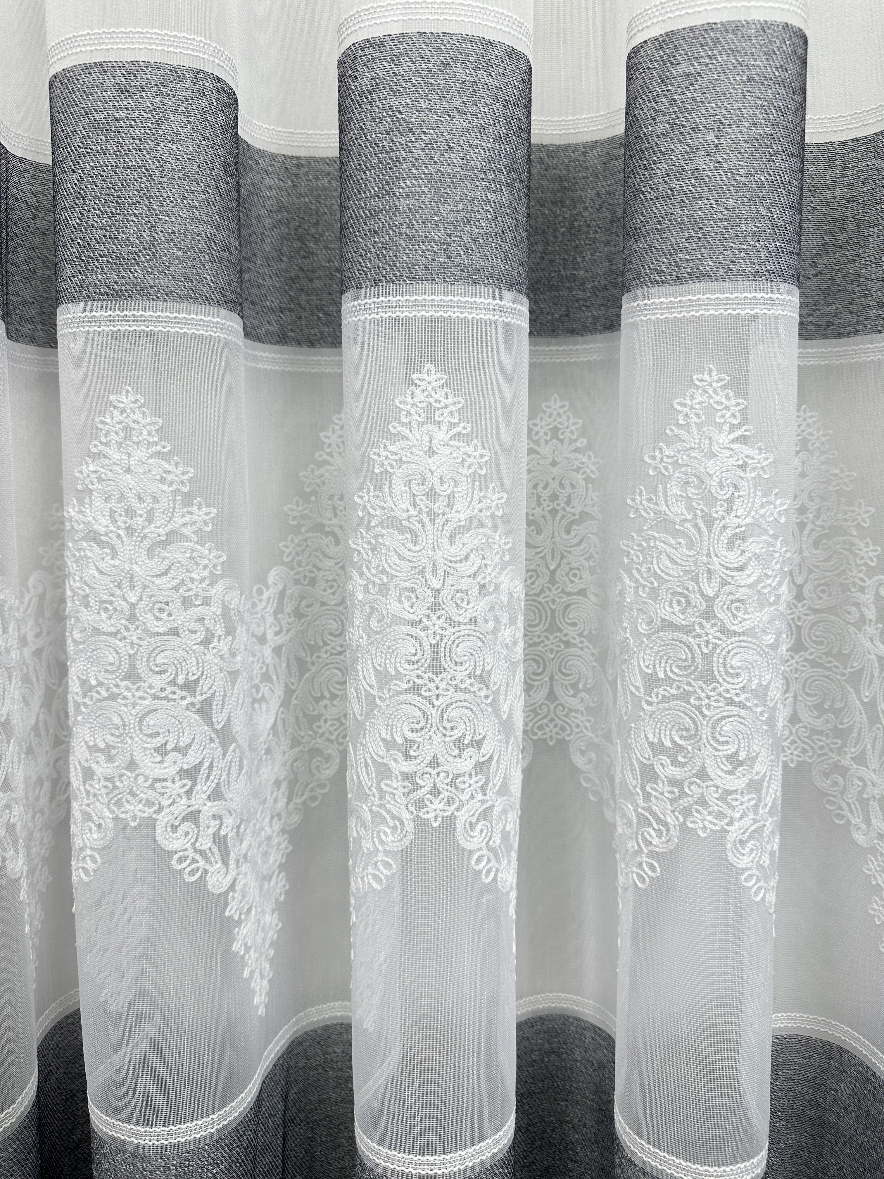 Bamboo-based tulle with chenille embroidery, dark gray color