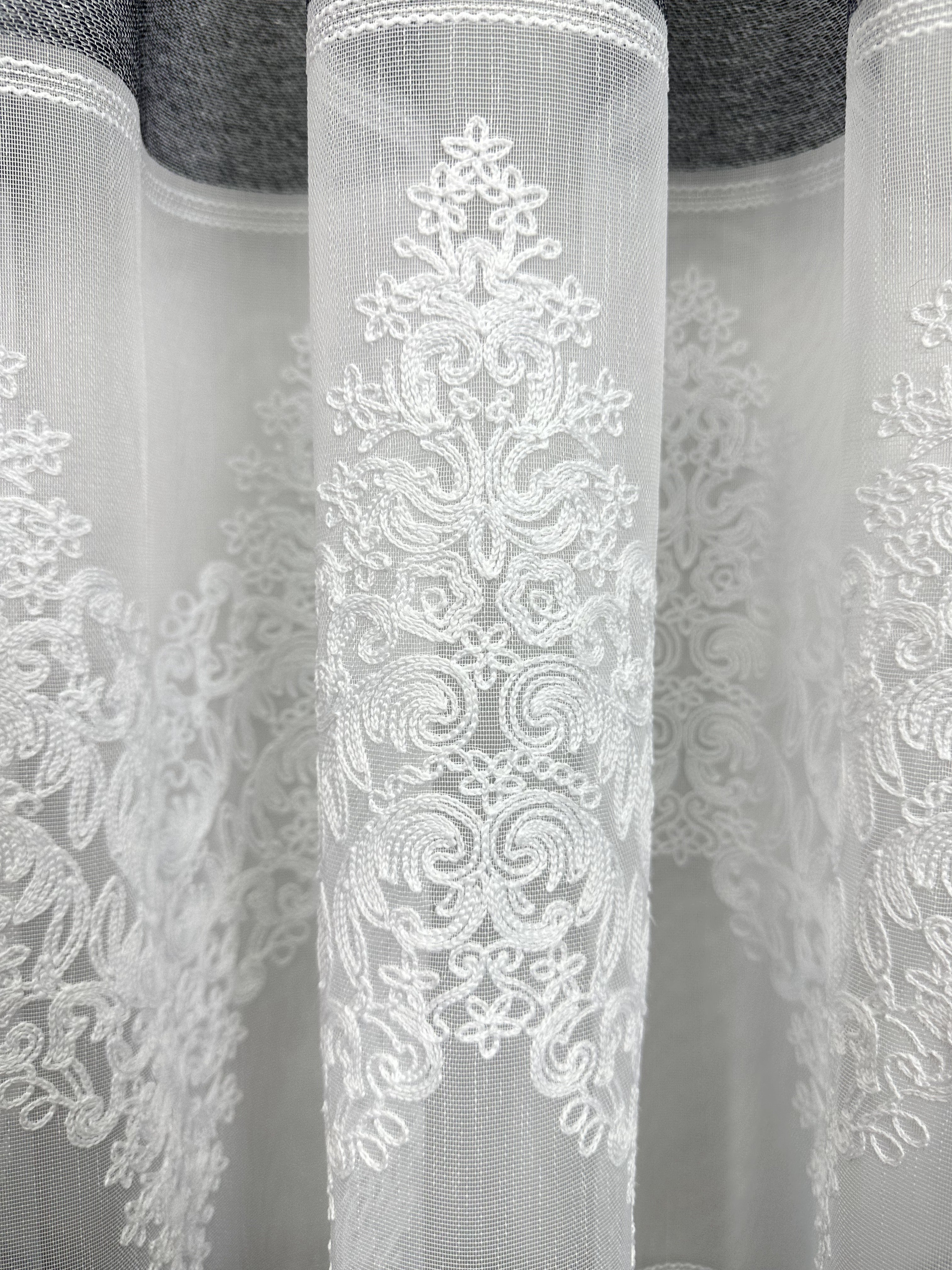 Bamboo-based tulle with chenille embroidery, dark gray color