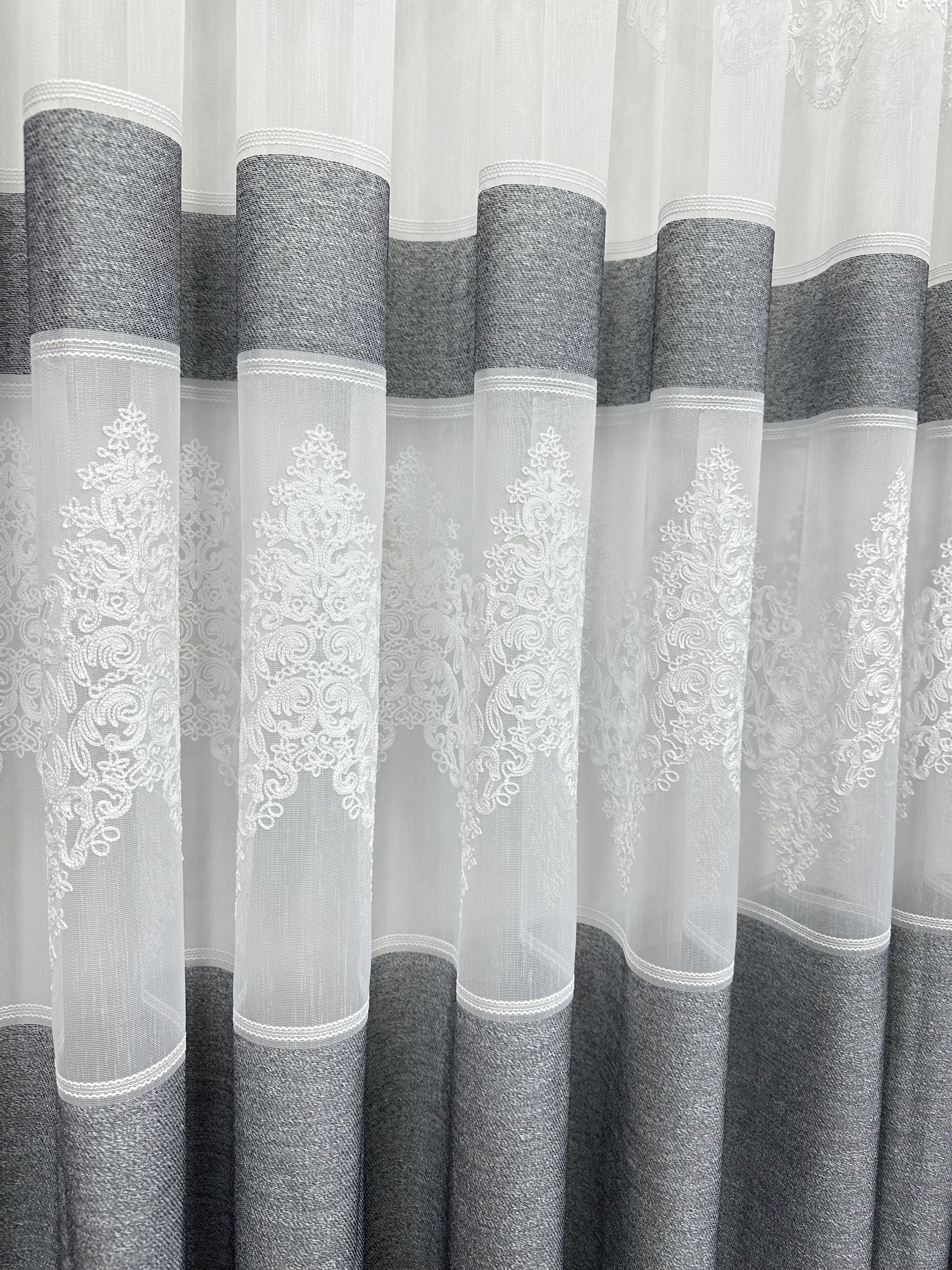 Bamboo-based tulle with chenille embroidery, dark gray color