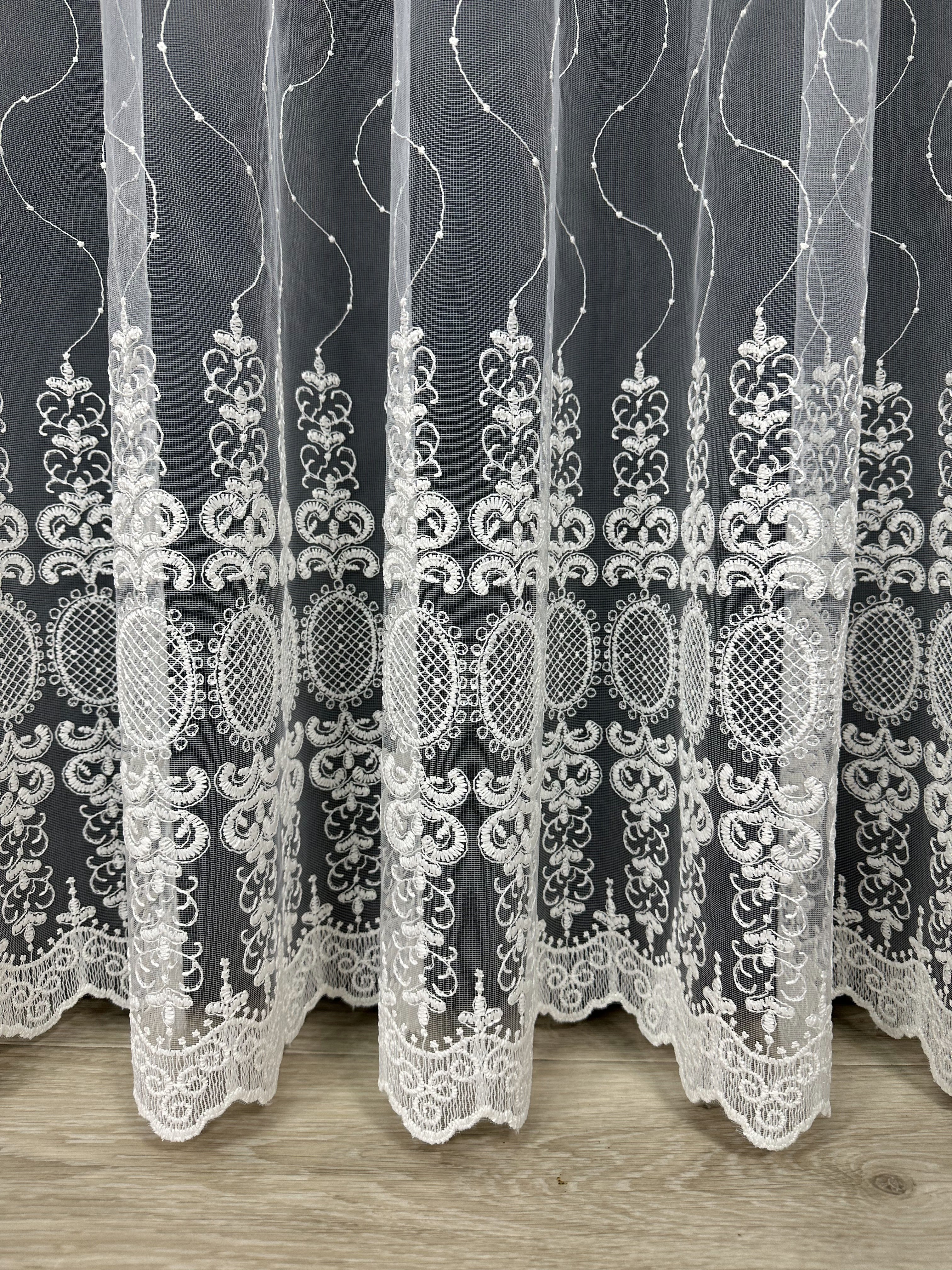 Sheer curtain with beautiful embroidery, milk color