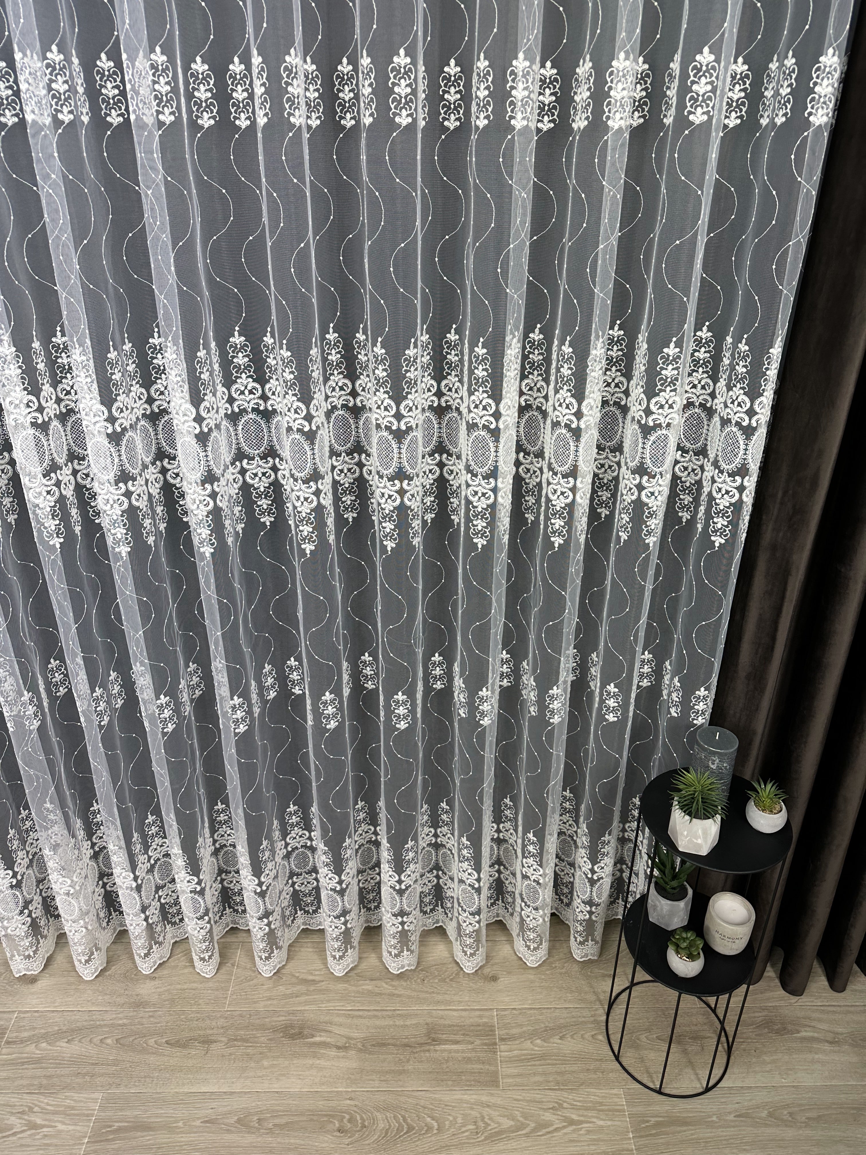 Sheer curtain with beautiful embroidery, milk color