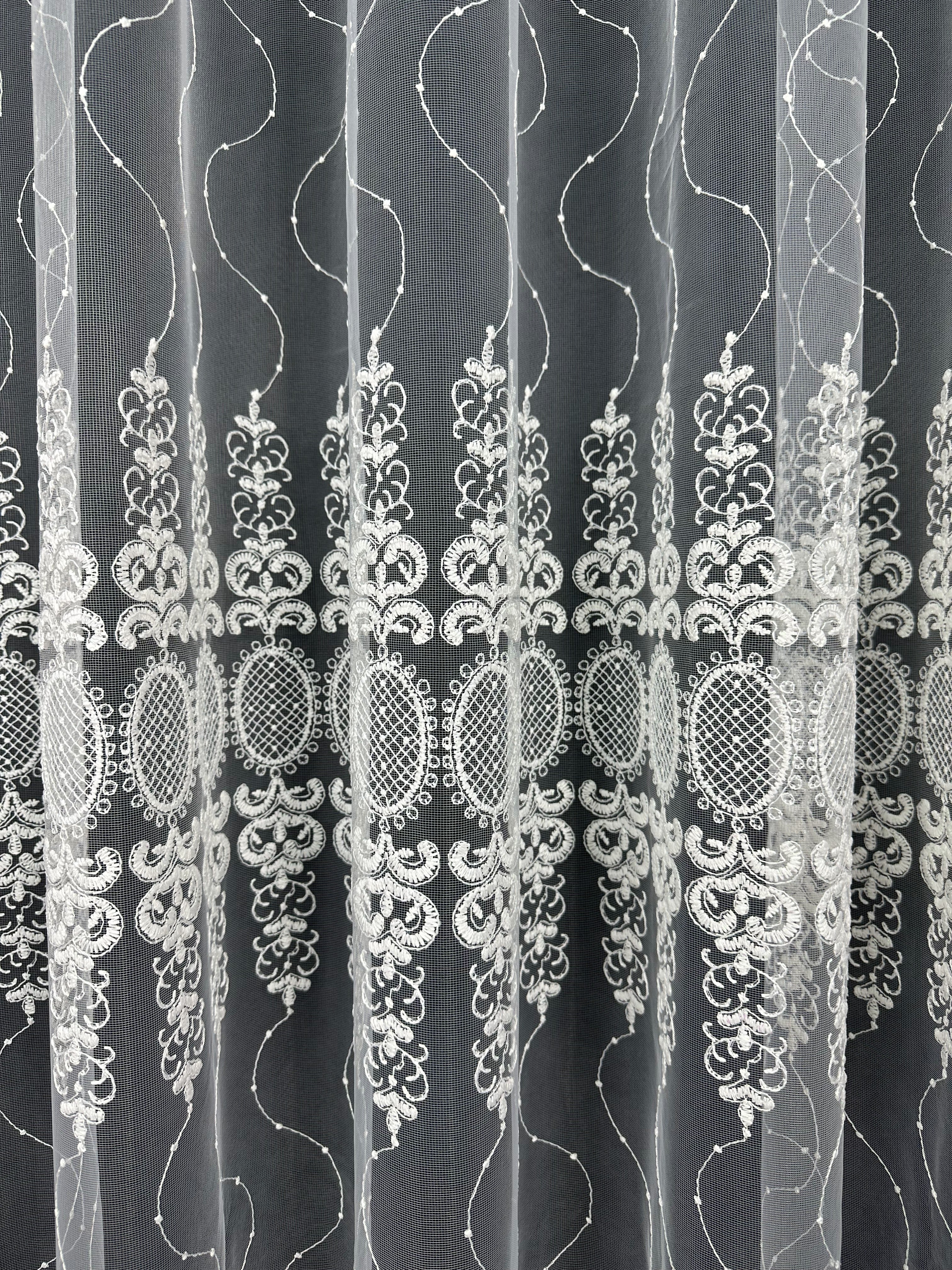 Sheer curtain with beautiful embroidery, milk color