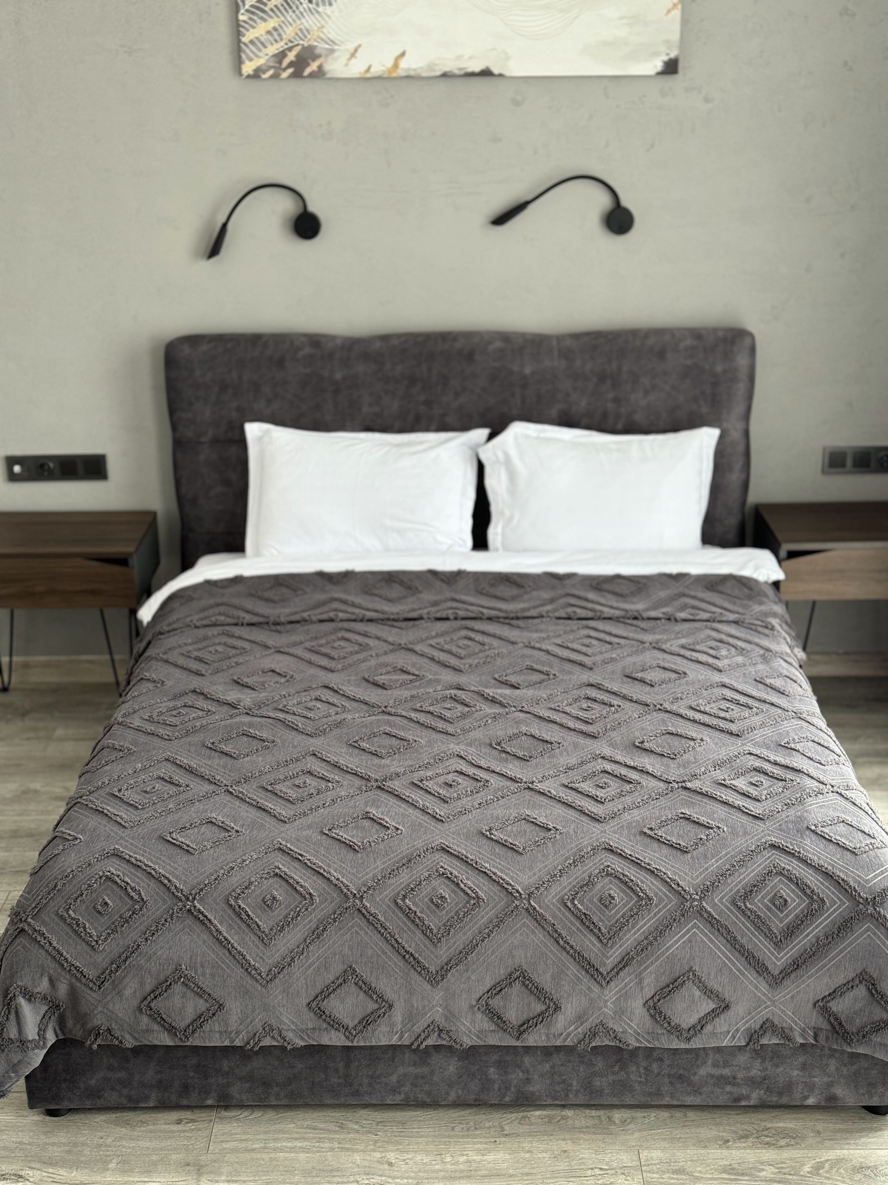 Scandinavian bedspread, 100% cotton, graphite color