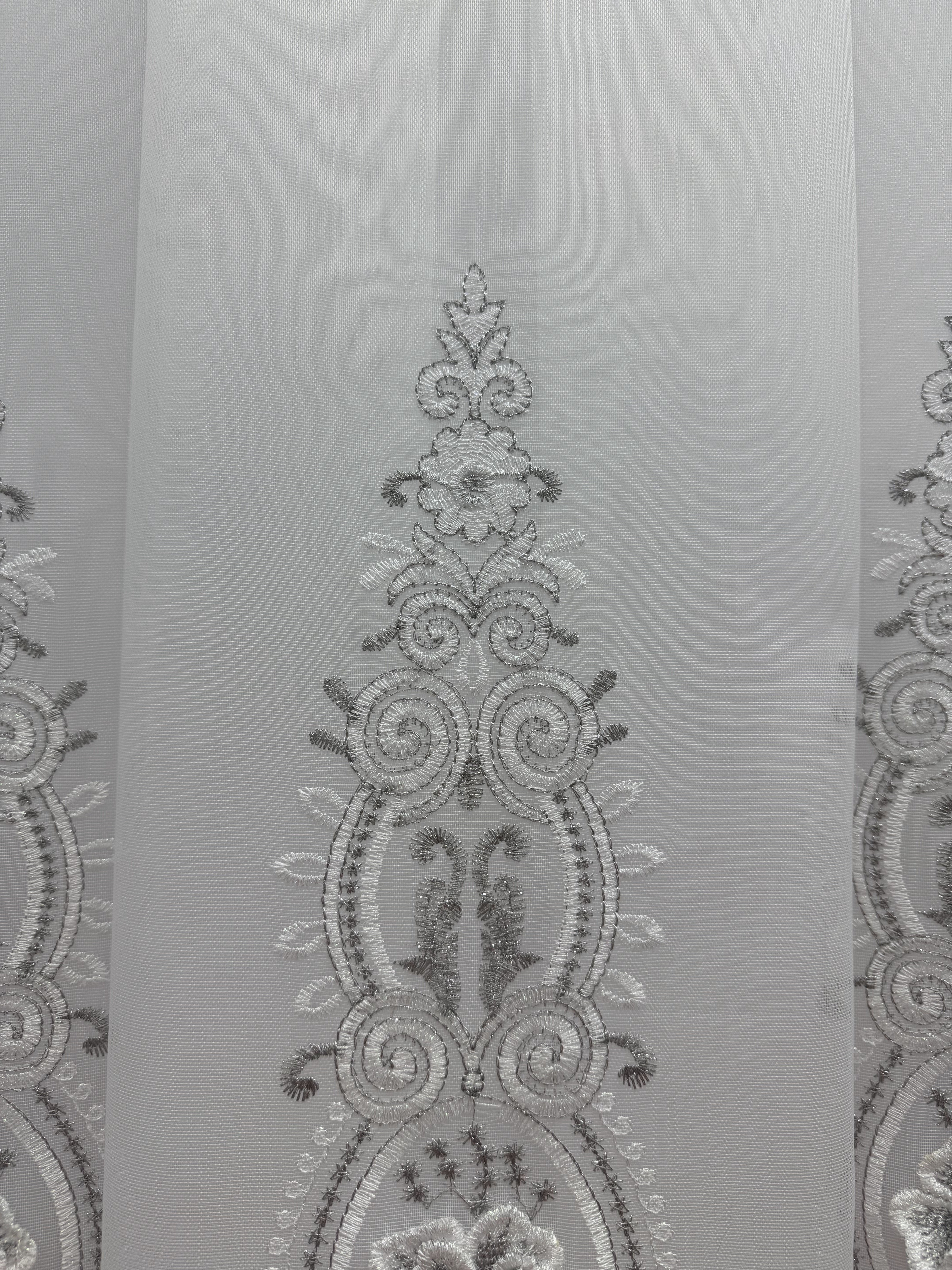 Bamboo-based tulle with 3D flowers and beautiful embroidery, gray color