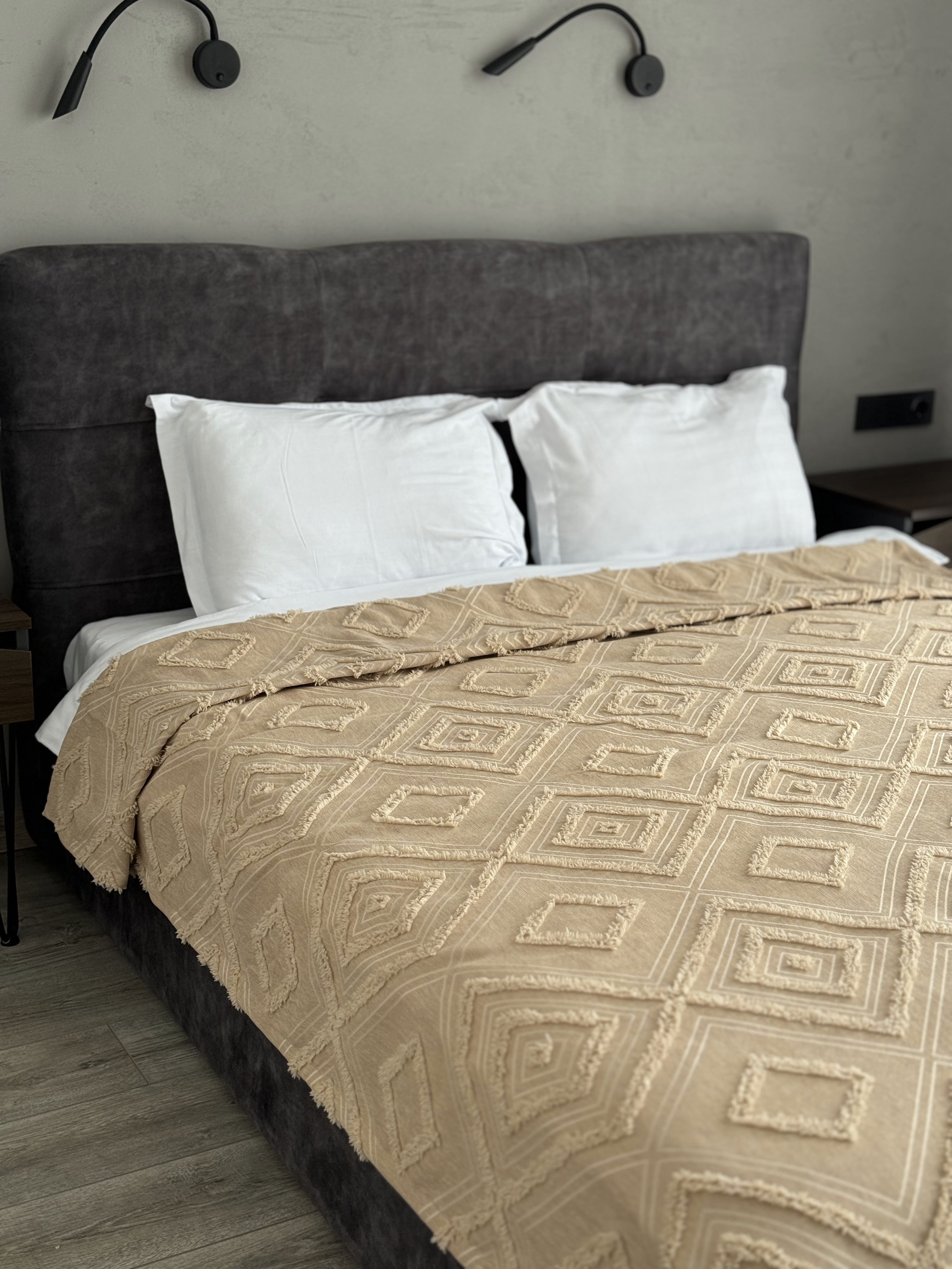 Scandinavian bedspread, 100% cotton, beige color