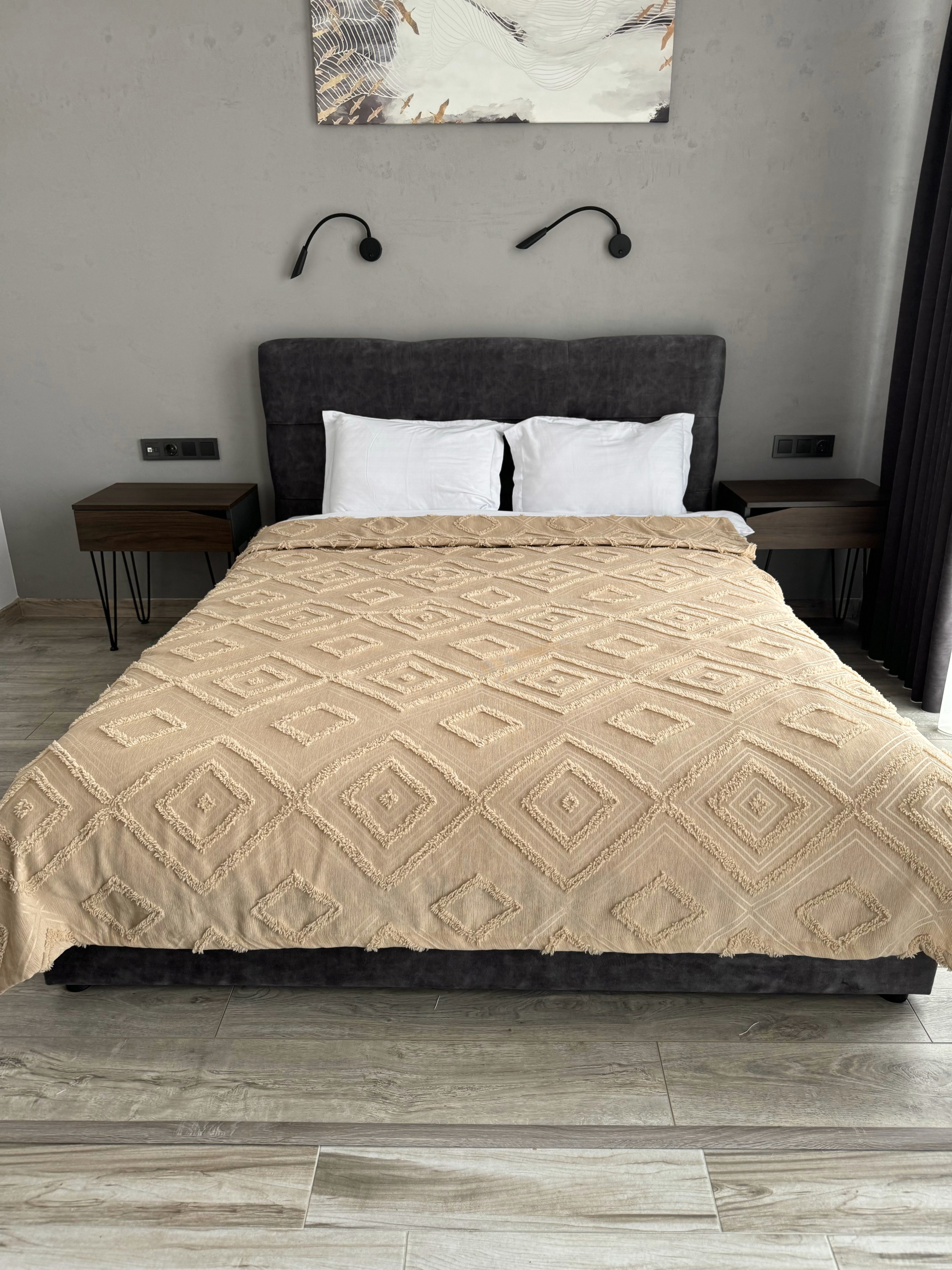 Scandinavian bedspread, 100% cotton, beige color