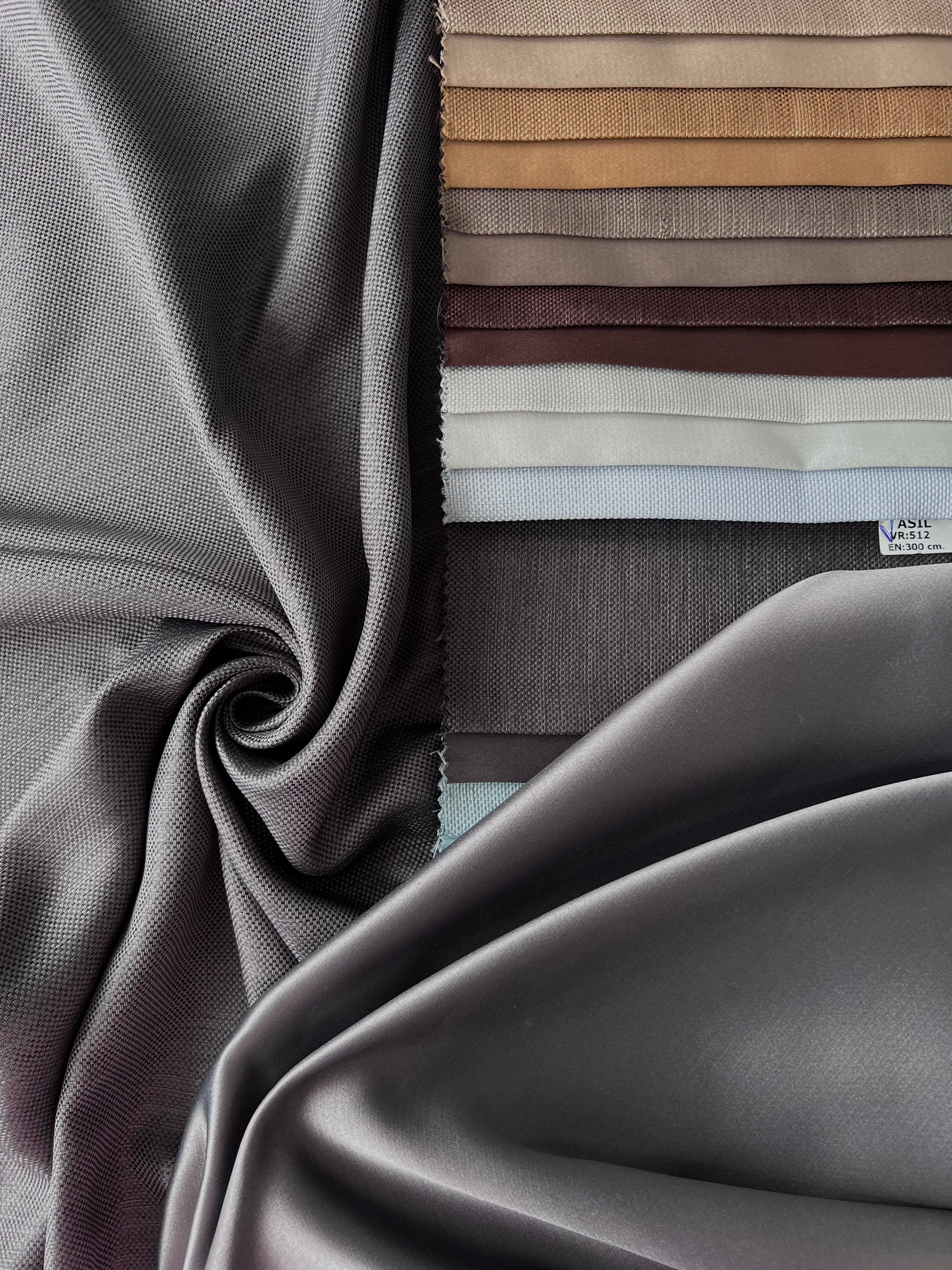 Plain linen woven curtain “Asil” with blackout lining, graphite color