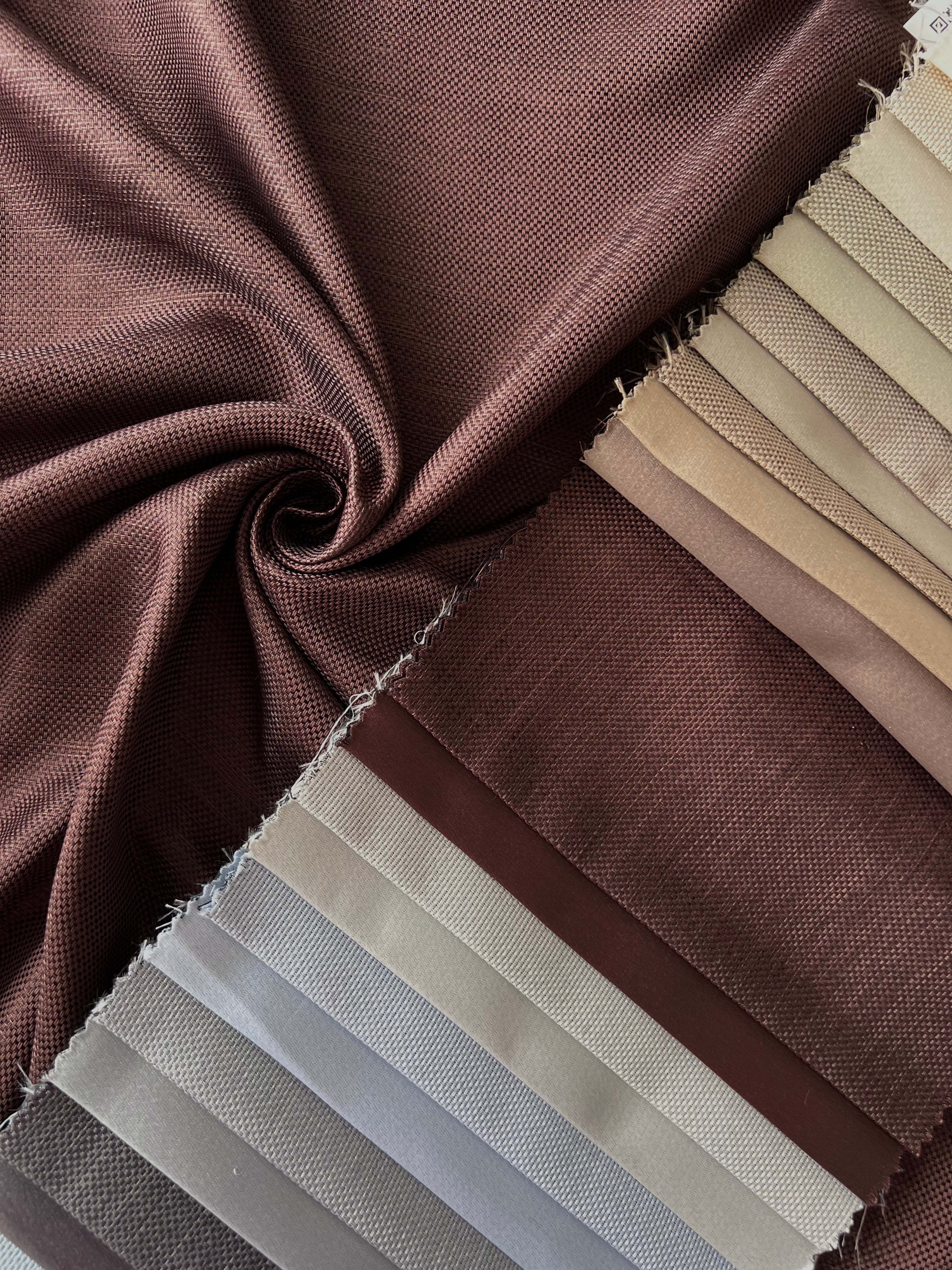 Plain linen woven curtain “Asil” with blackout lining, dark brown color