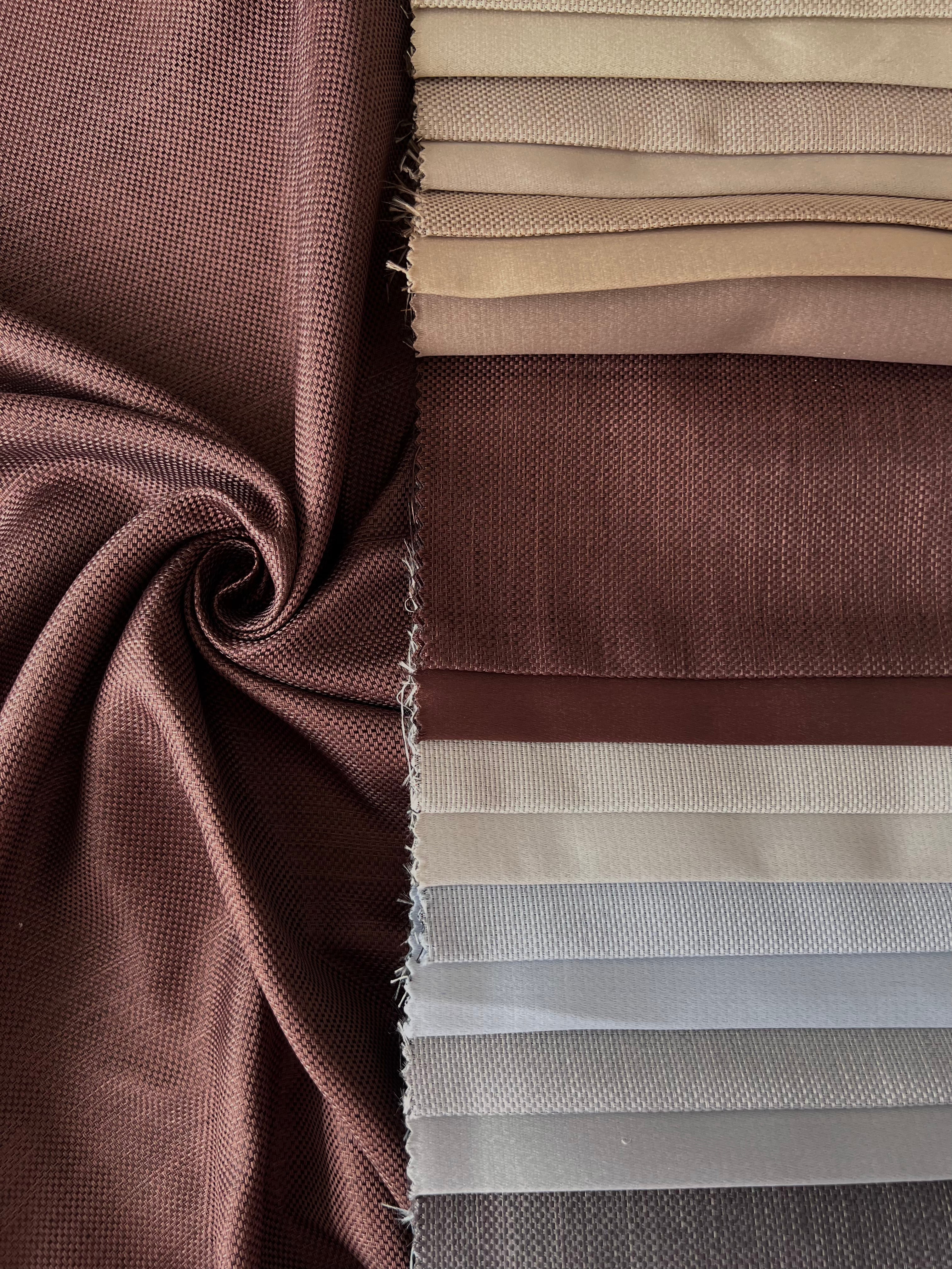 Plain linen woven curtain “Asil” with blackout lining, dark brown color