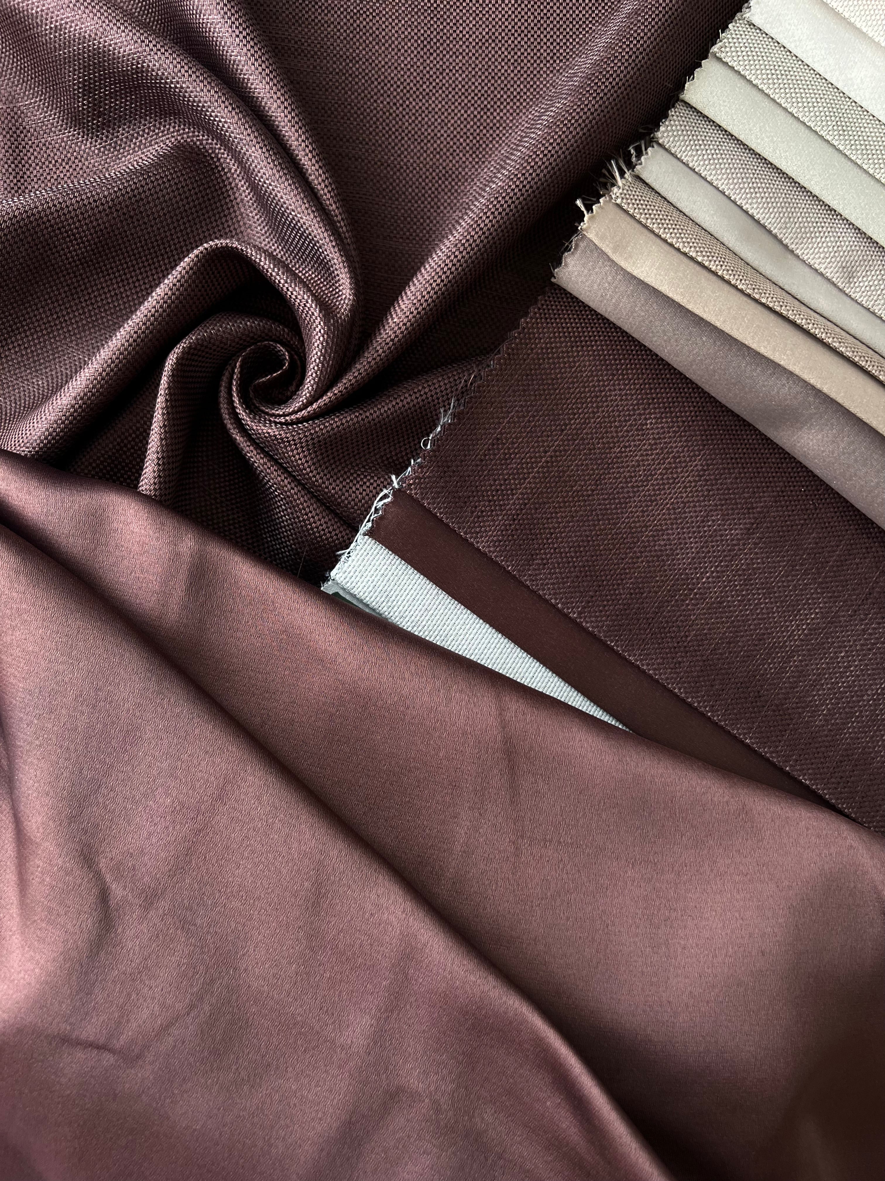 Plain linen woven curtain “Asil” with blackout lining, dark brown color